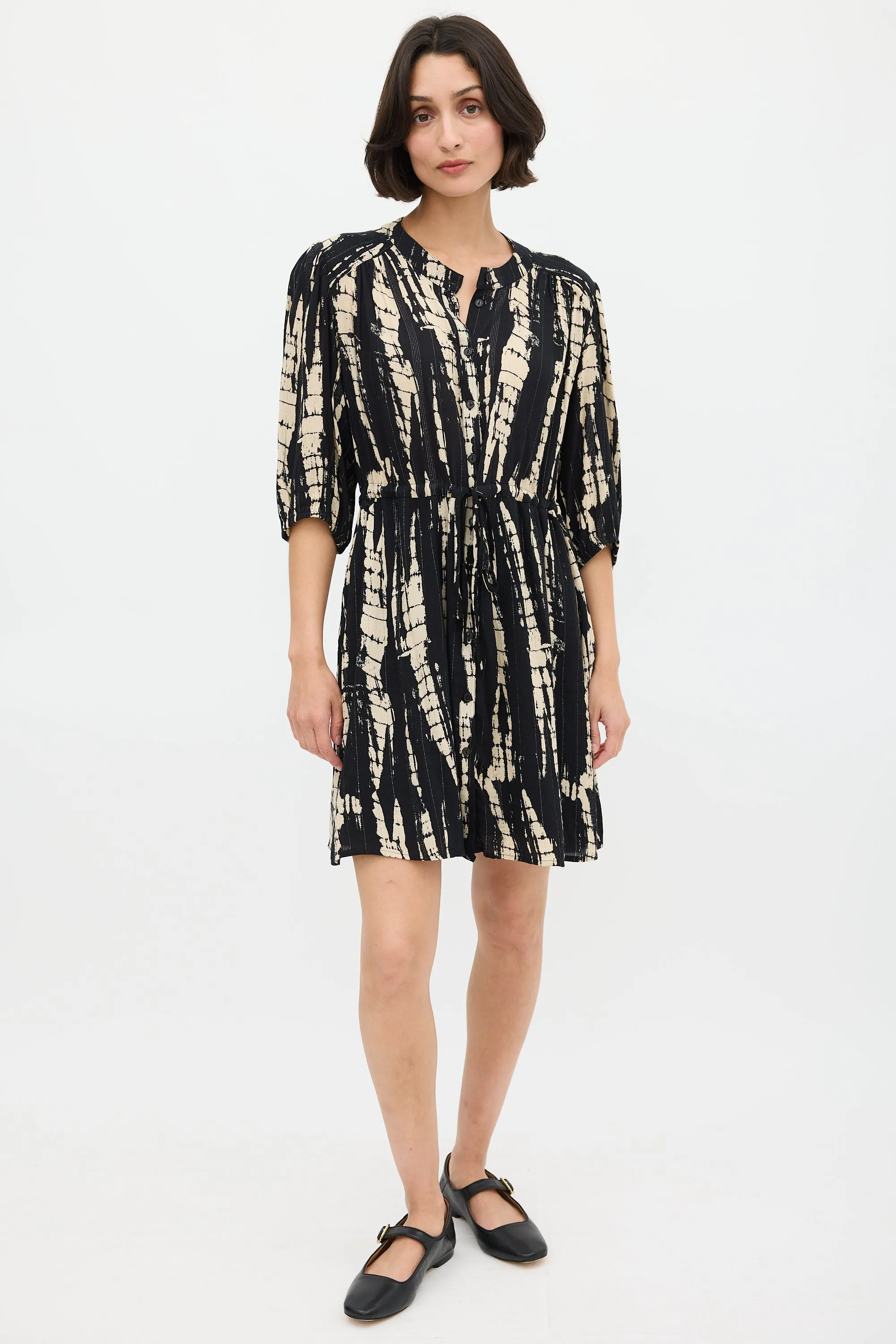 Black & Beige Tie Dye Kenya Mini Dress