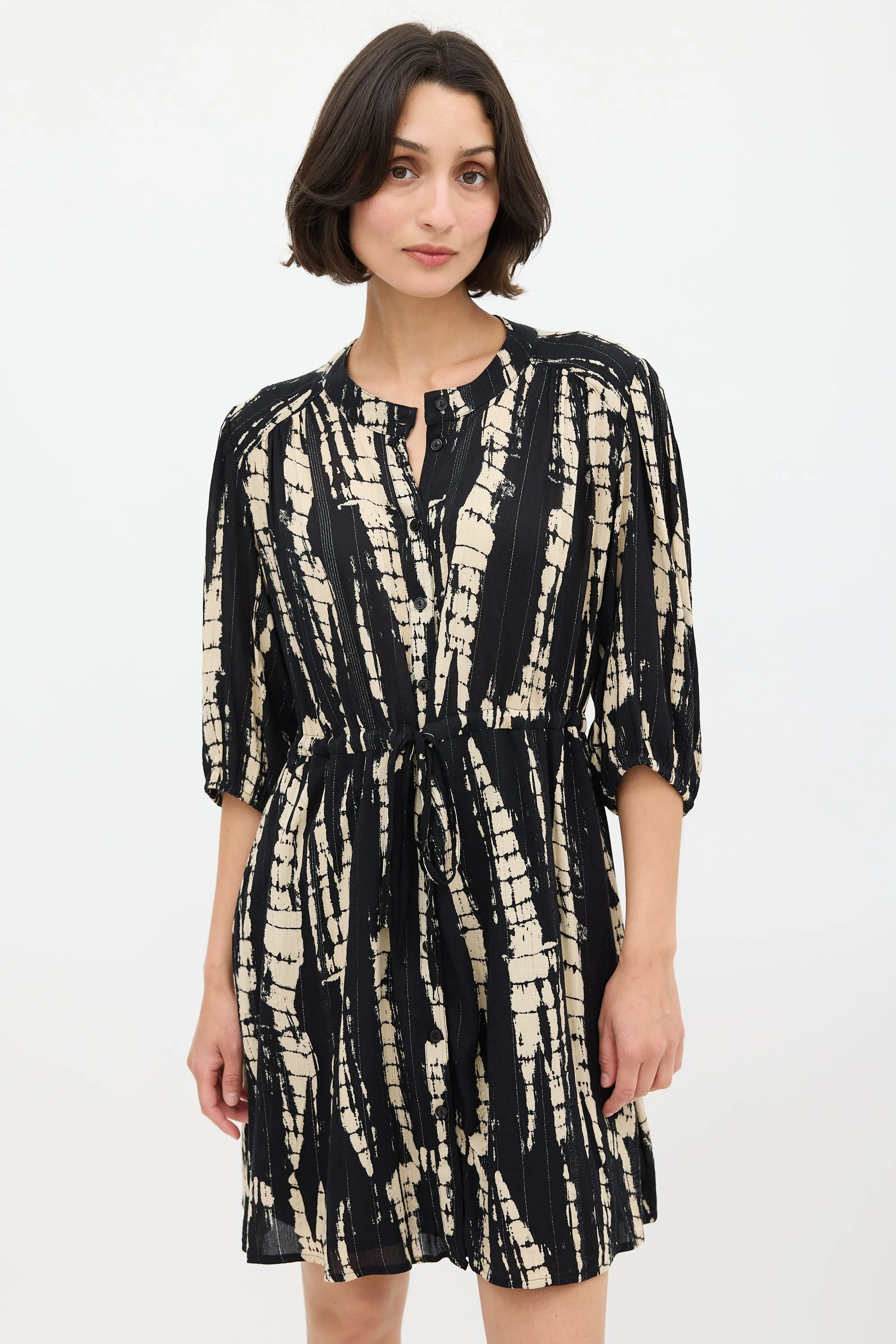 Black & Beige Tie Dye Kenya Mini Dress