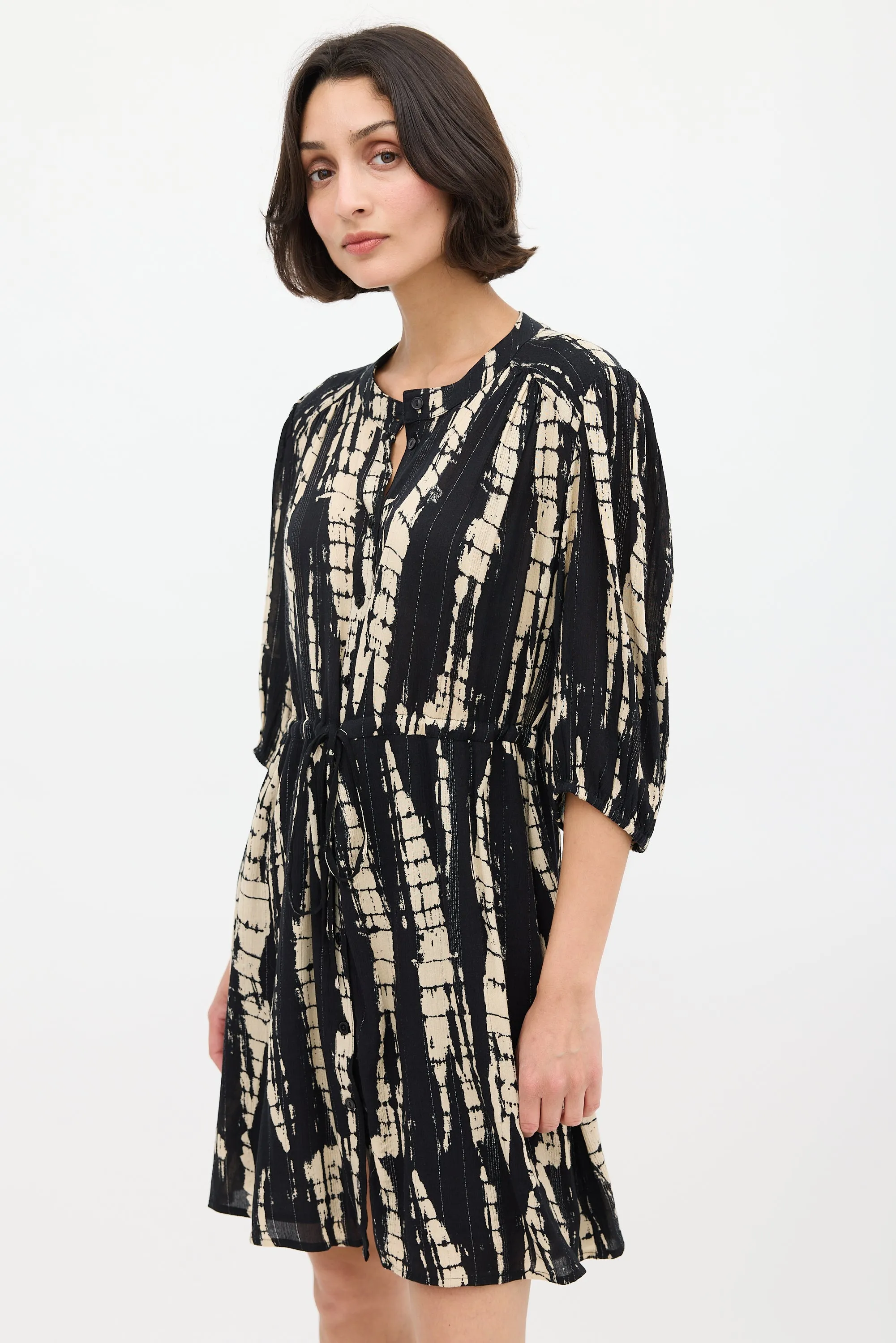 Black & Beige Tie Dye Kenya Mini Dress