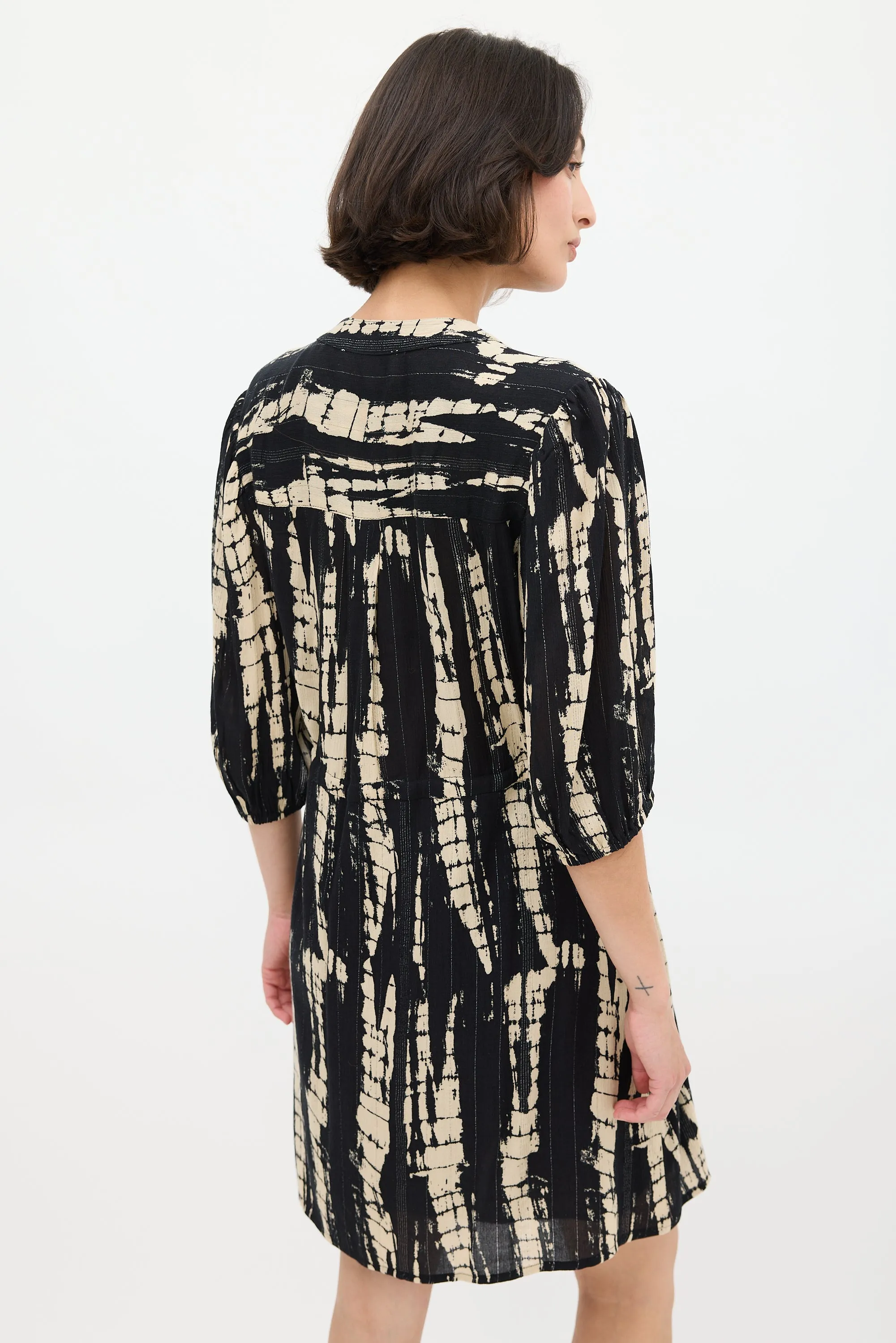 Black & Beige Tie Dye Kenya Mini Dress