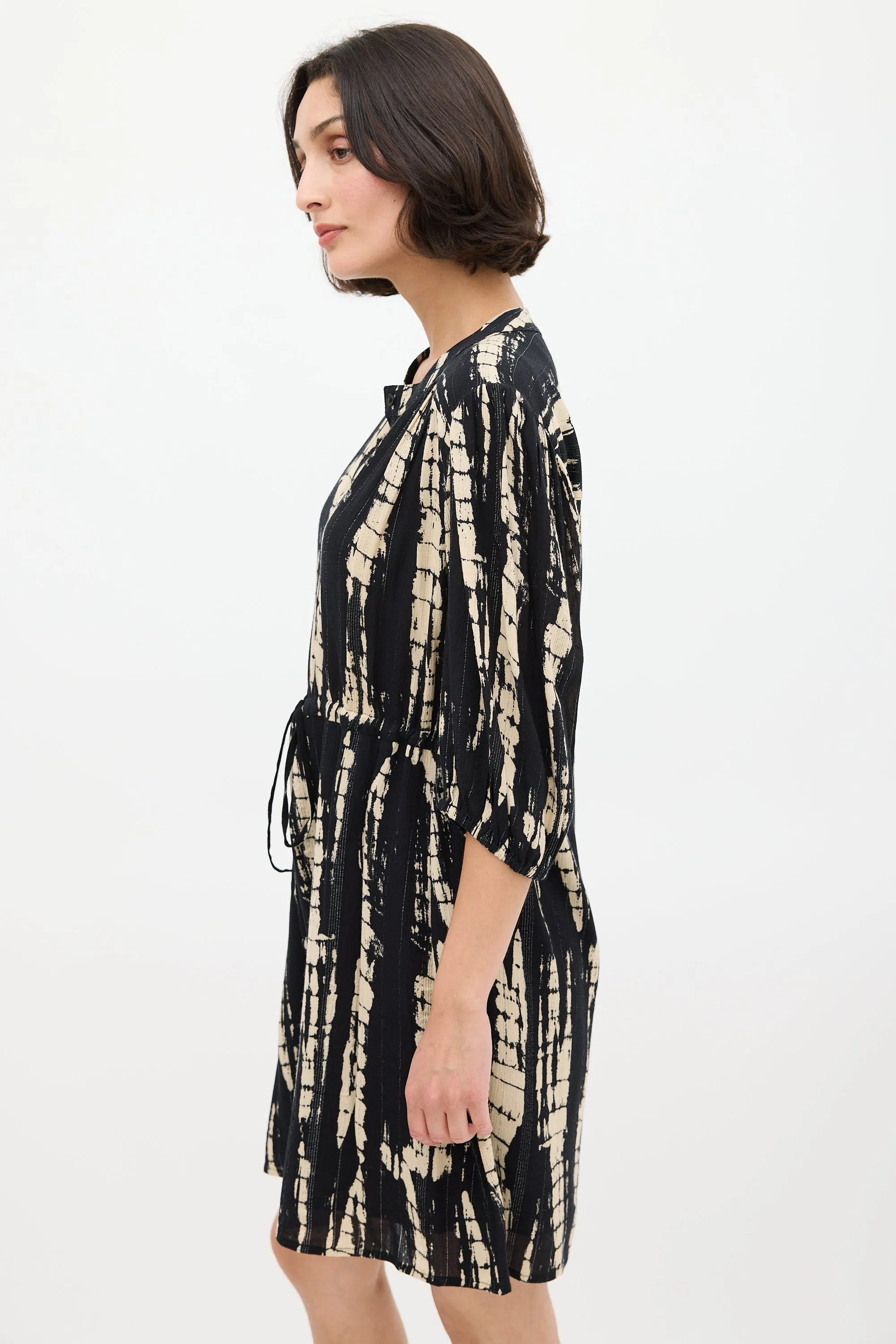 Black & Beige Tie Dye Kenya Mini Dress