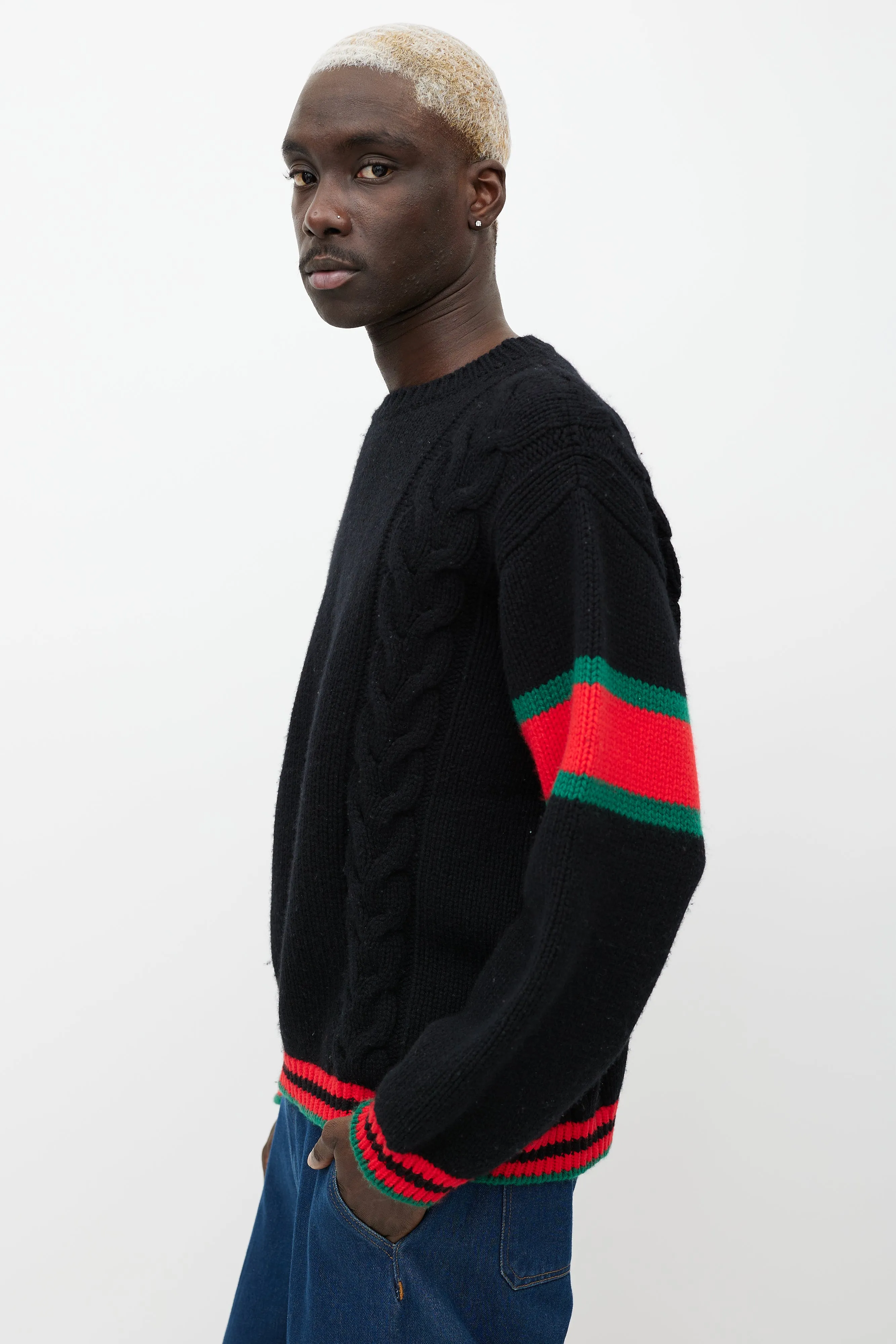 Black & Multicolour Wool Cable Knit Sweater