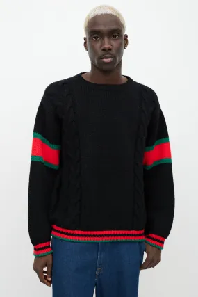 Black & Multicolour Wool Cable Knit Sweater