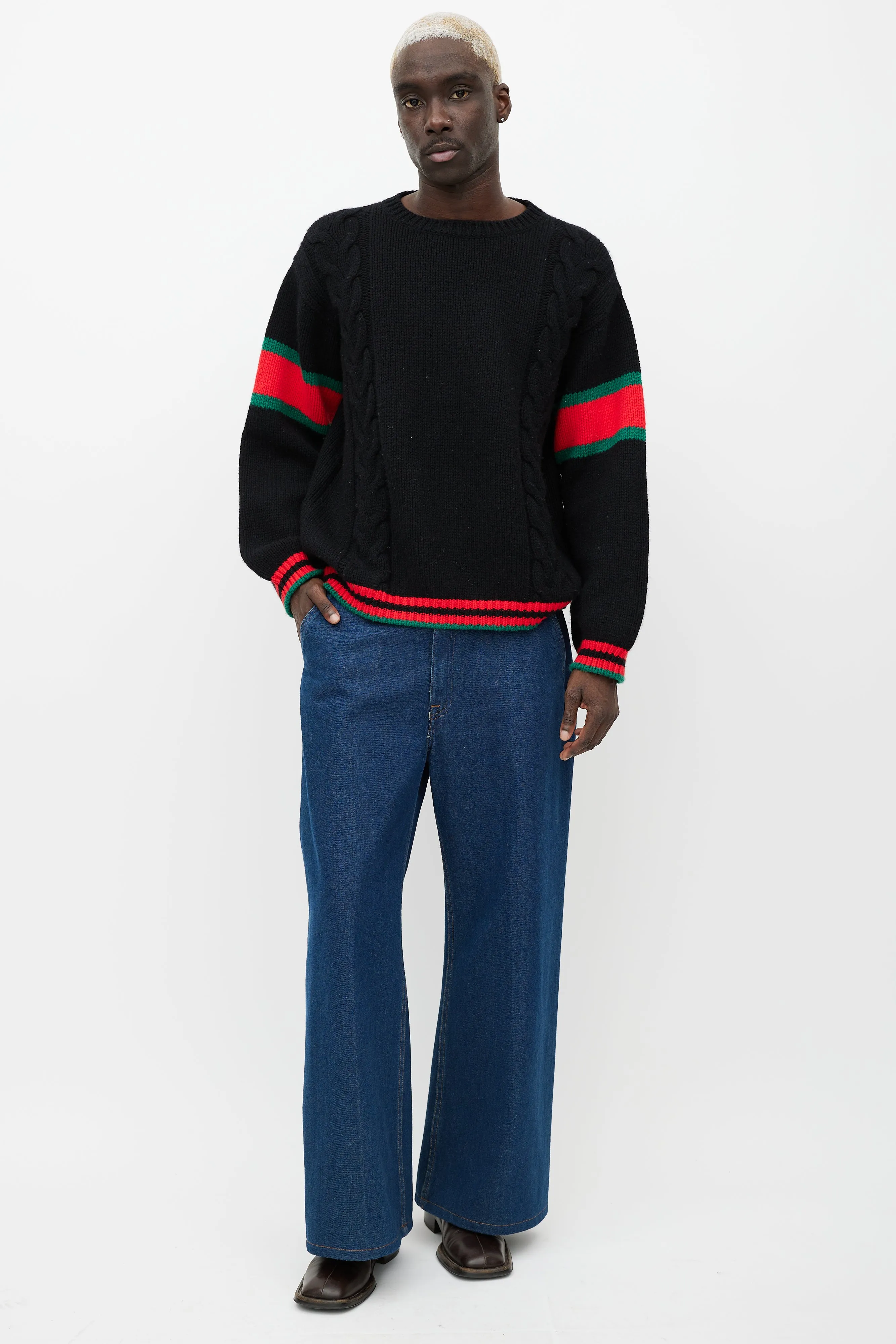 Black & Multicolour Wool Cable Knit Sweater