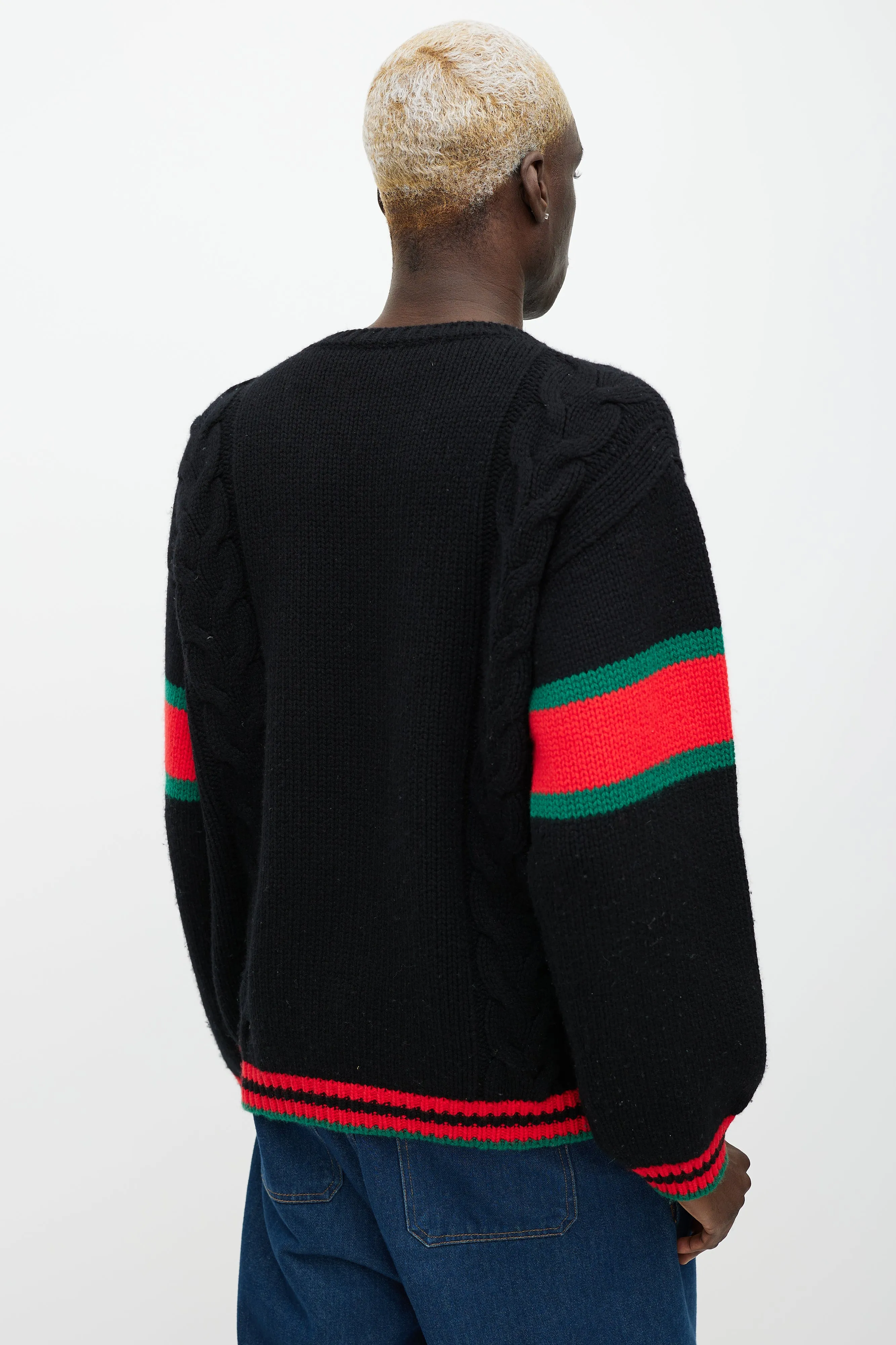 Black & Multicolour Wool Cable Knit Sweater