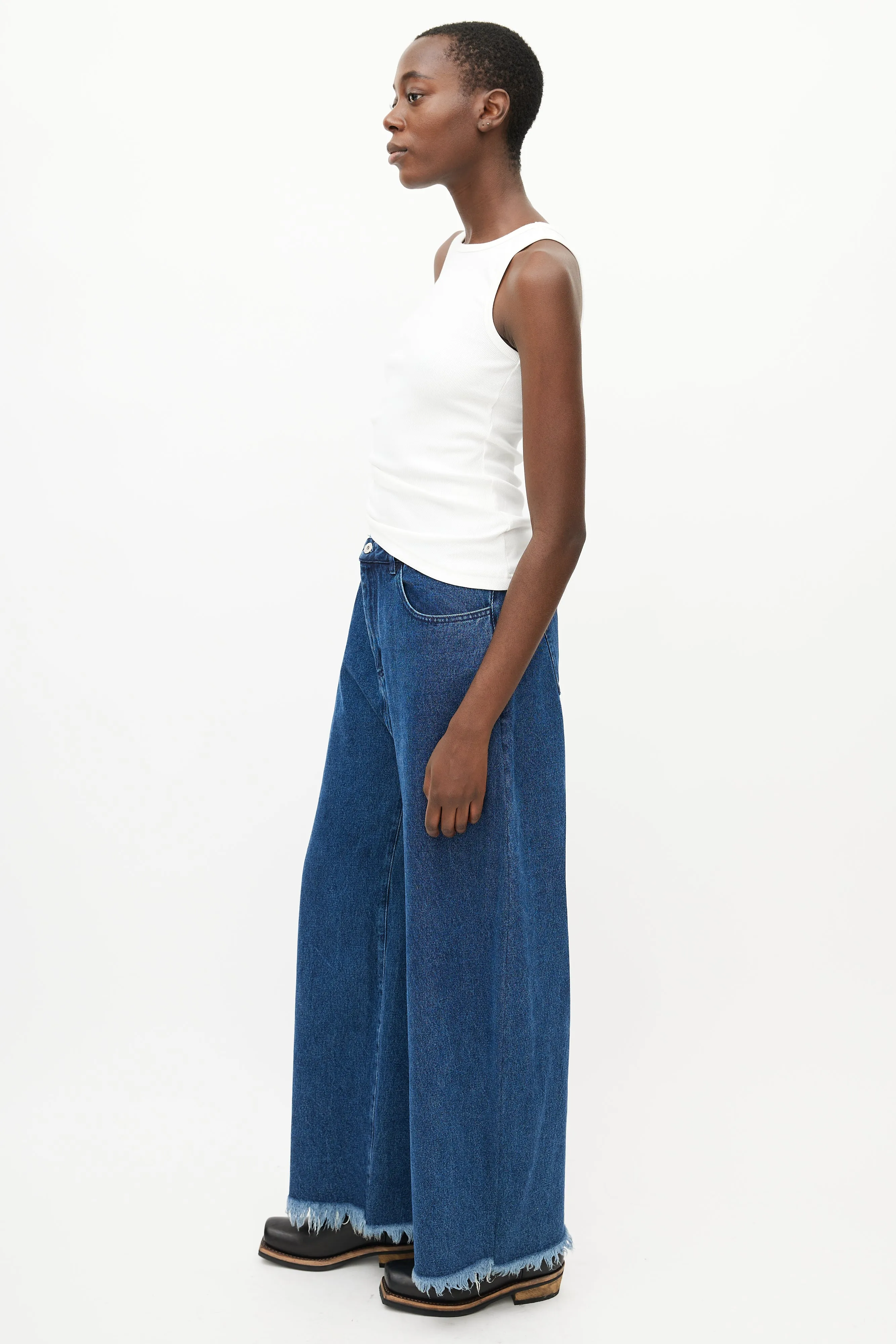 Blue Denim Wide Leg Jeans