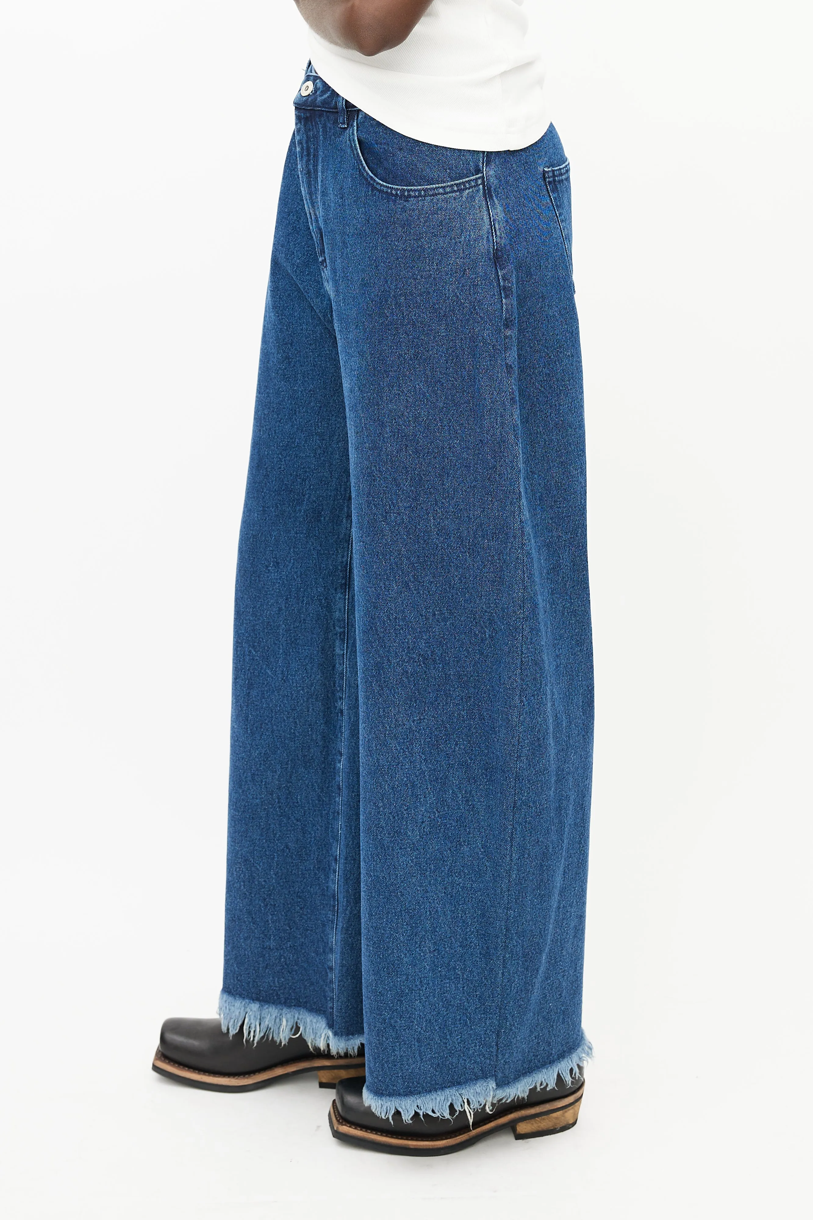 Blue Denim Wide Leg Jeans