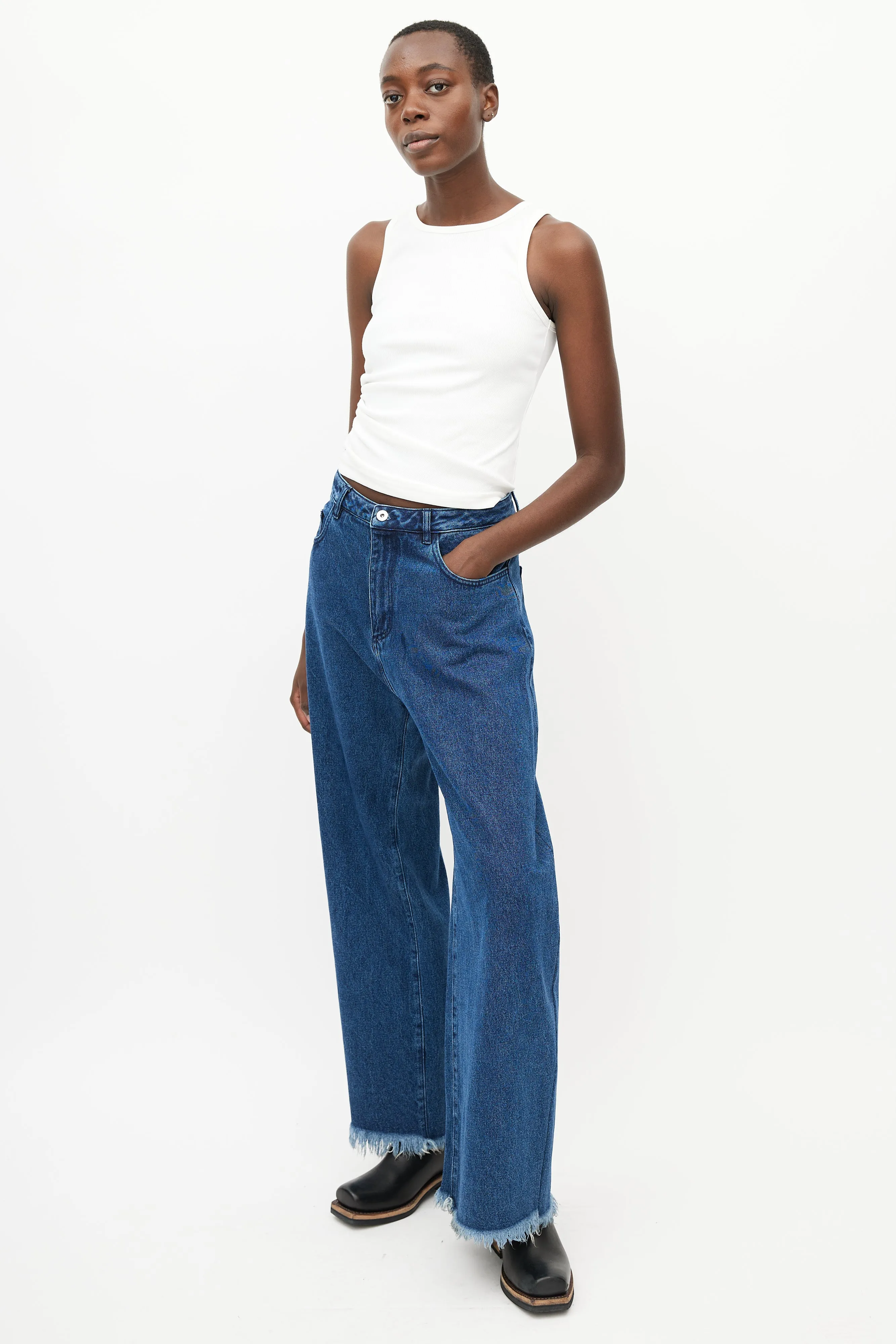 Blue Denim Wide Leg Jeans