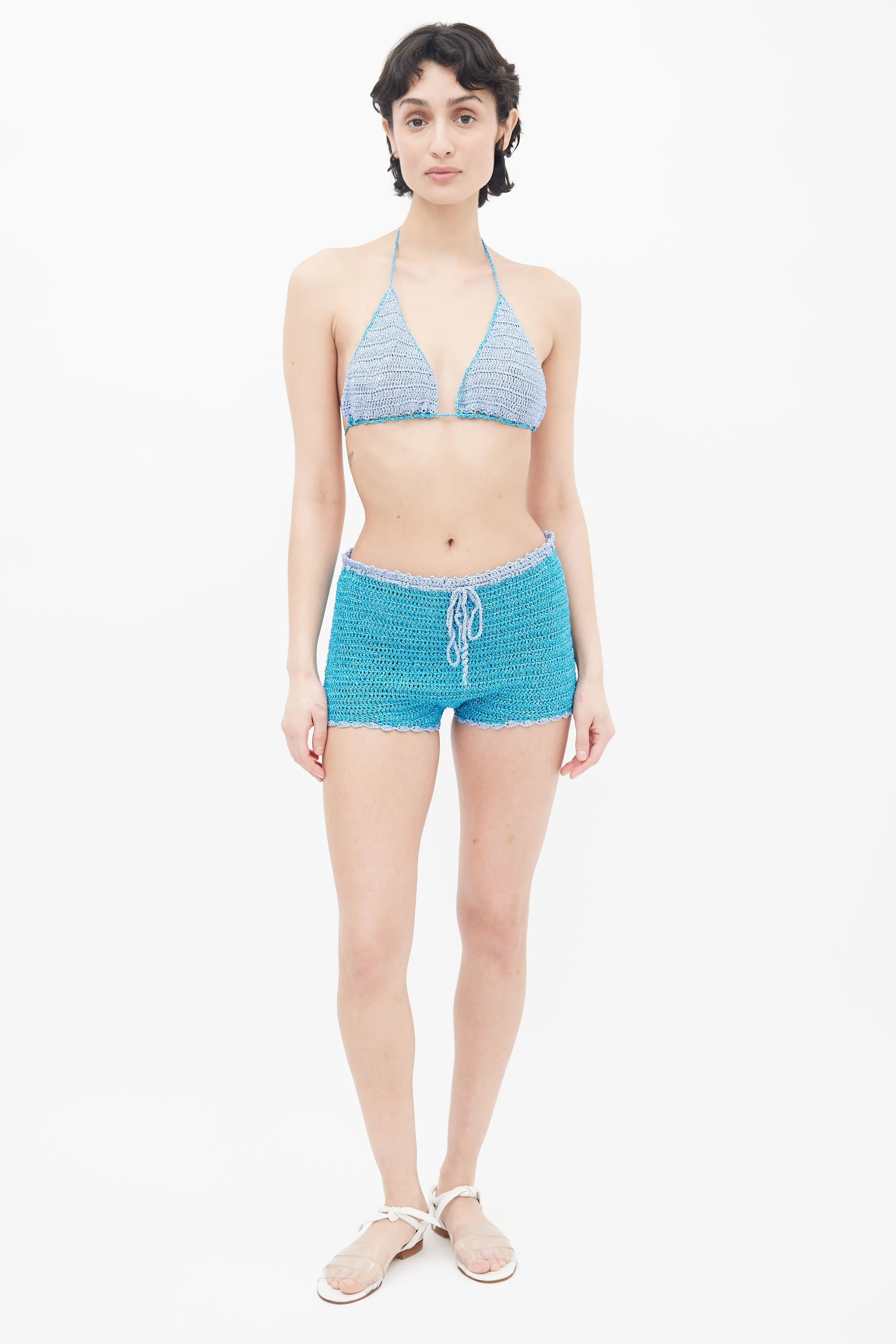 Blue Metallic Bicolore Bikini & Culotte Set