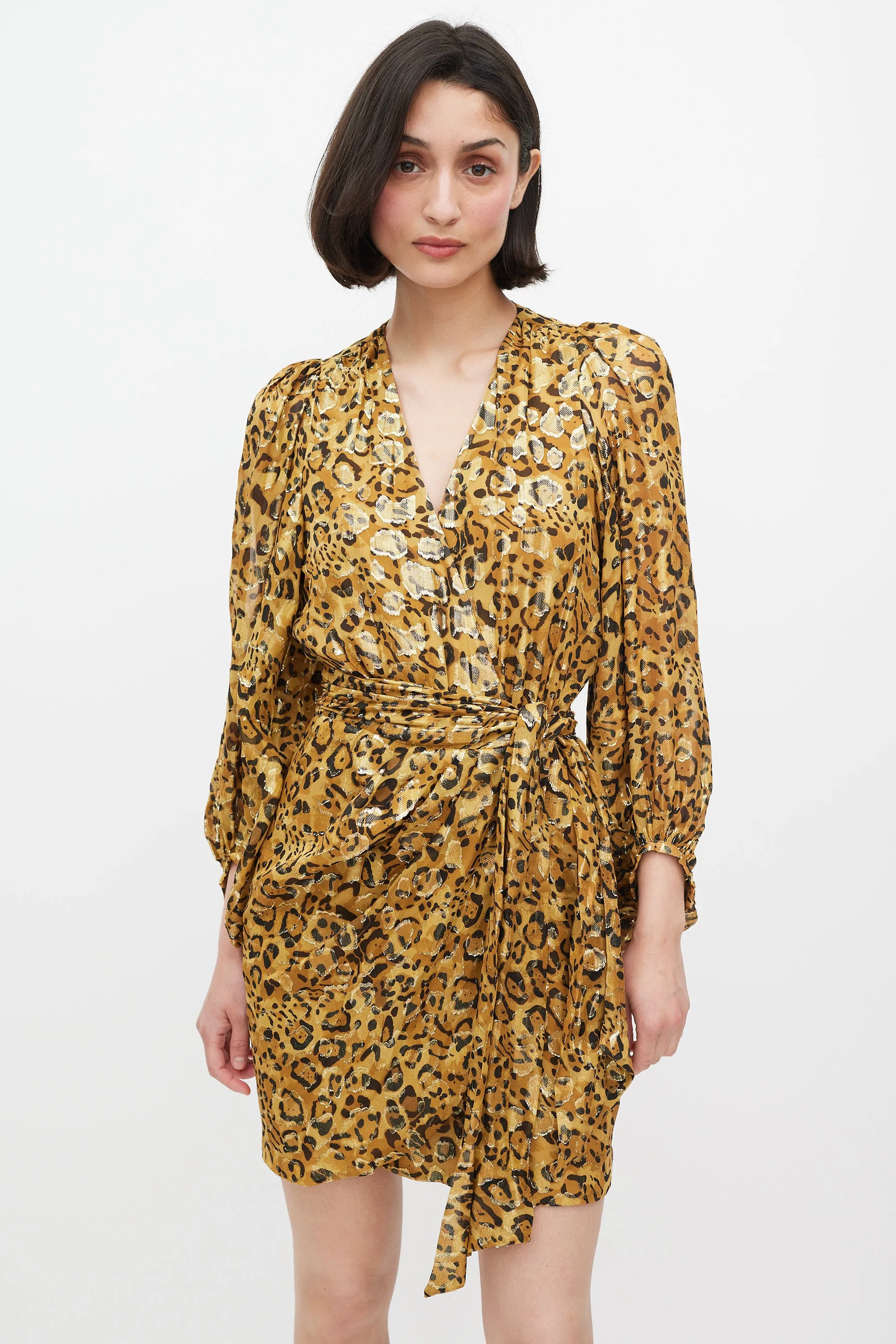 Brown & Black Silk Printed Lady Wrap Dress