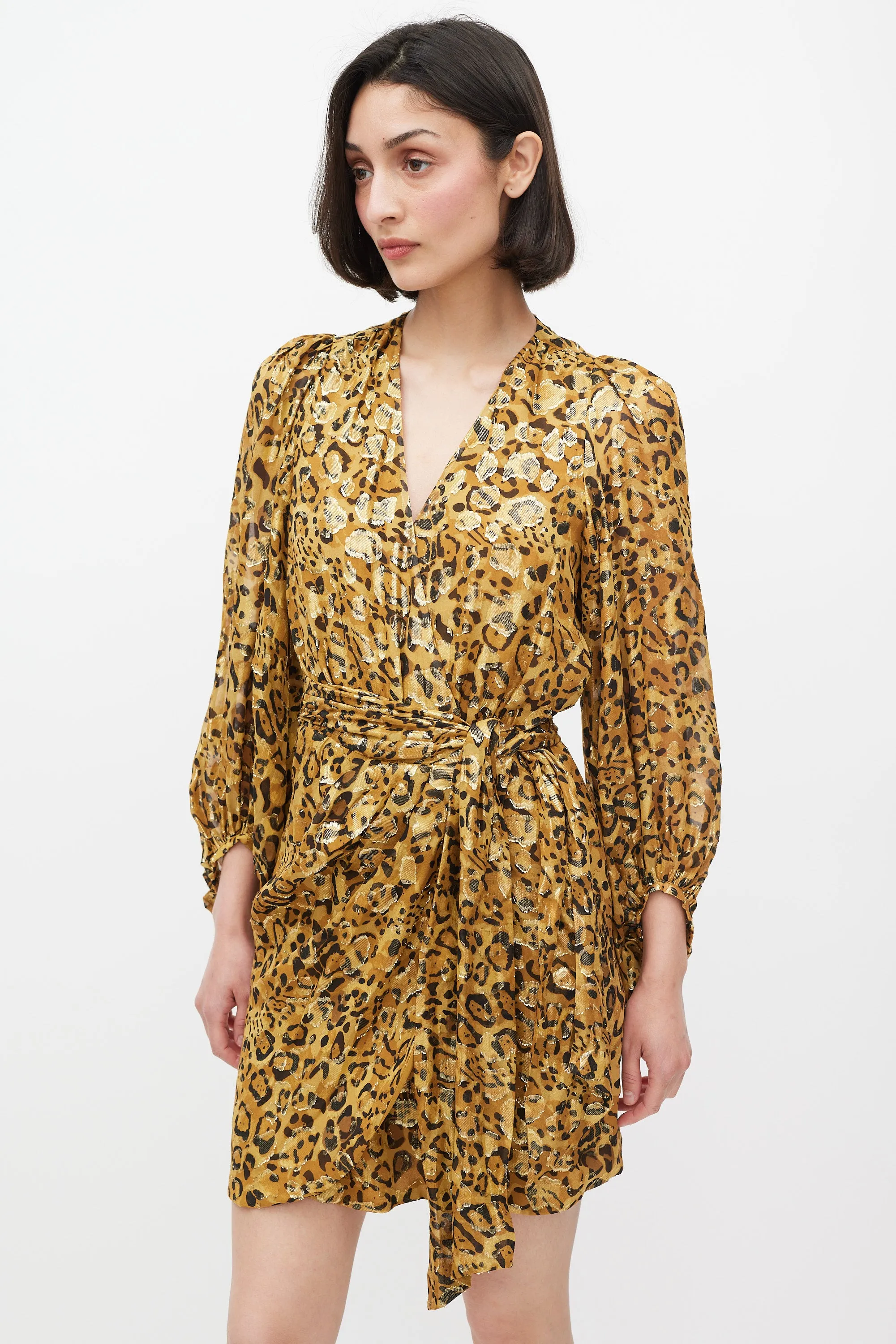 Brown & Black Silk Printed Lady Wrap Dress