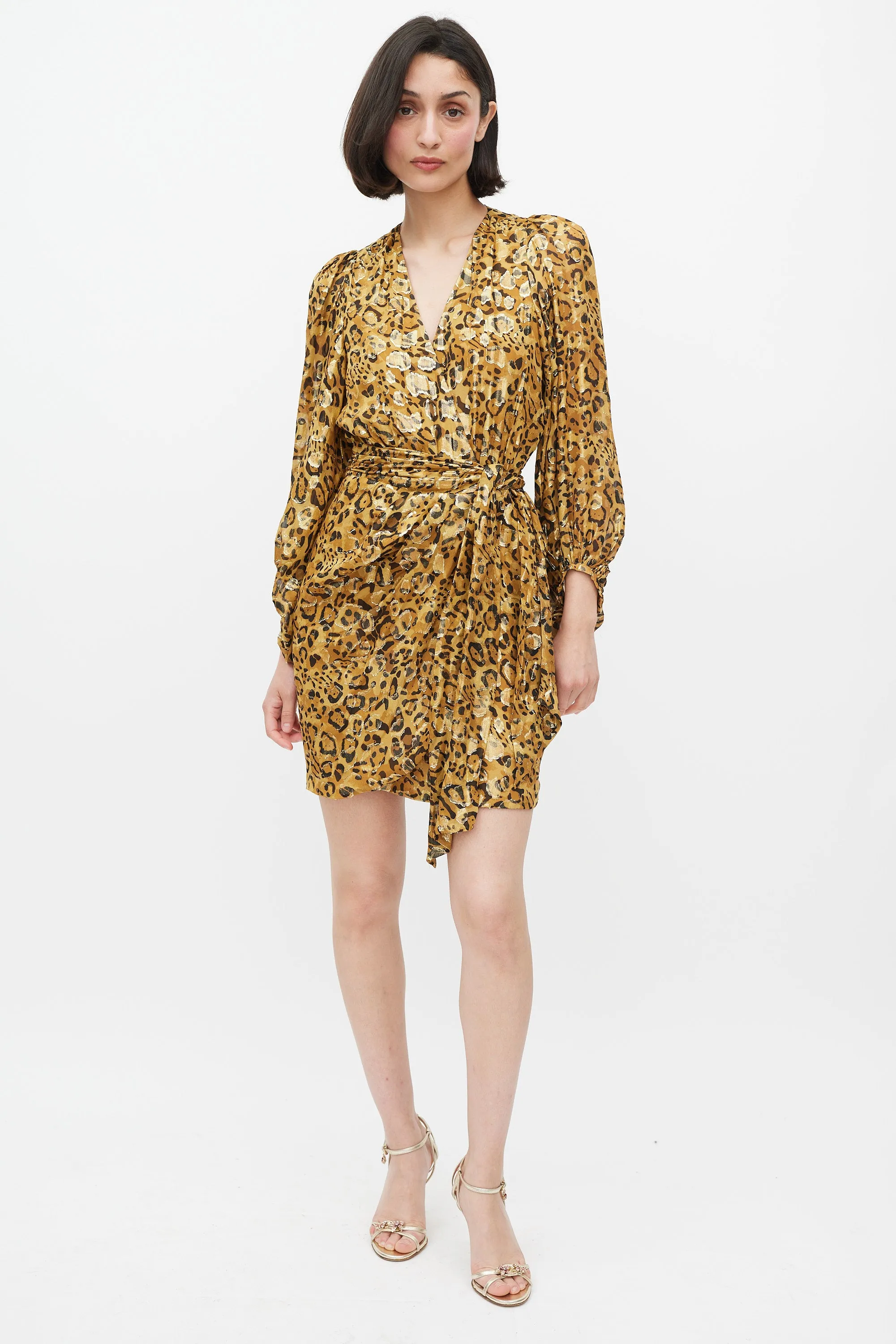 Brown & Black Silk Printed Lady Wrap Dress