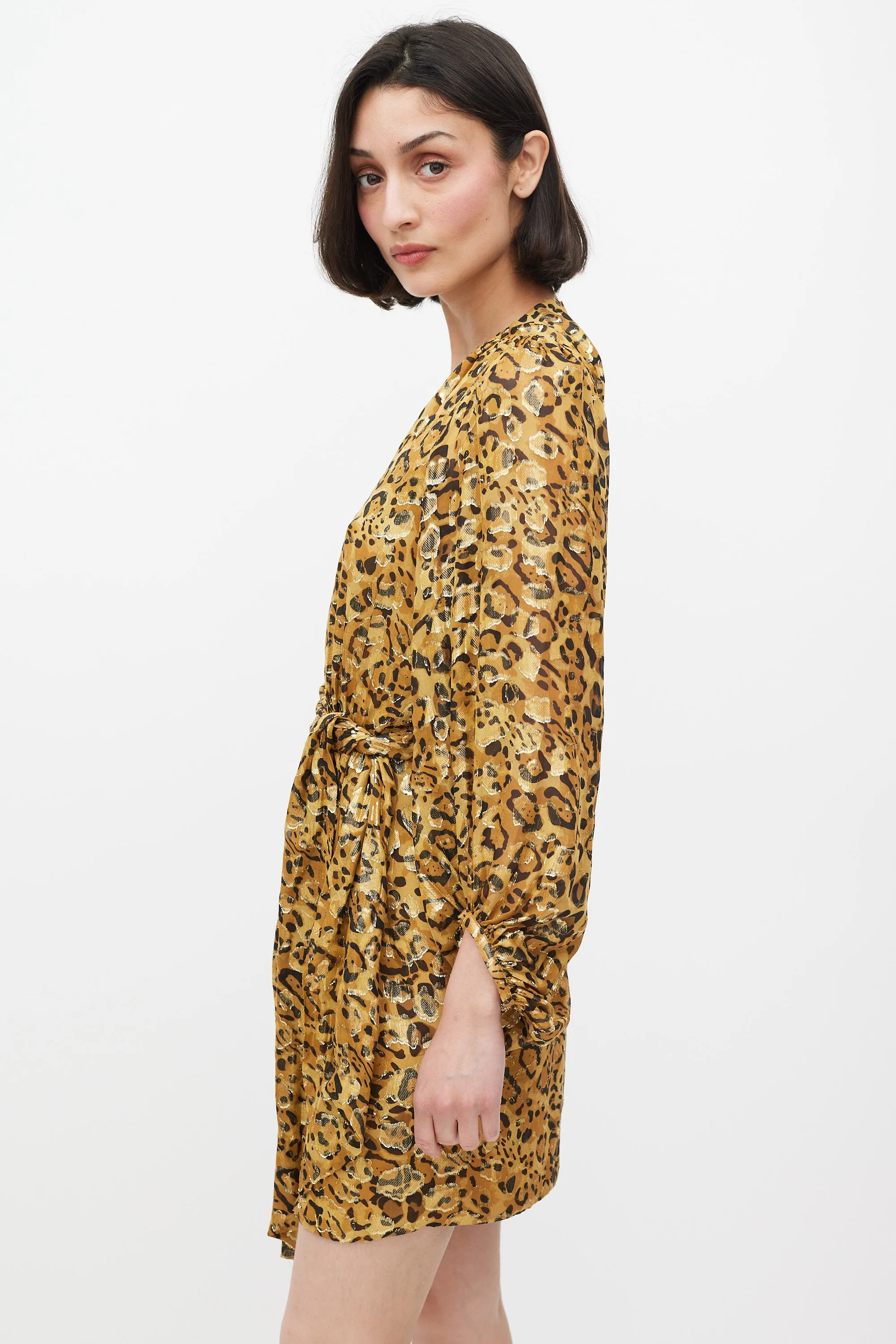 Brown & Black Silk Printed Lady Wrap Dress