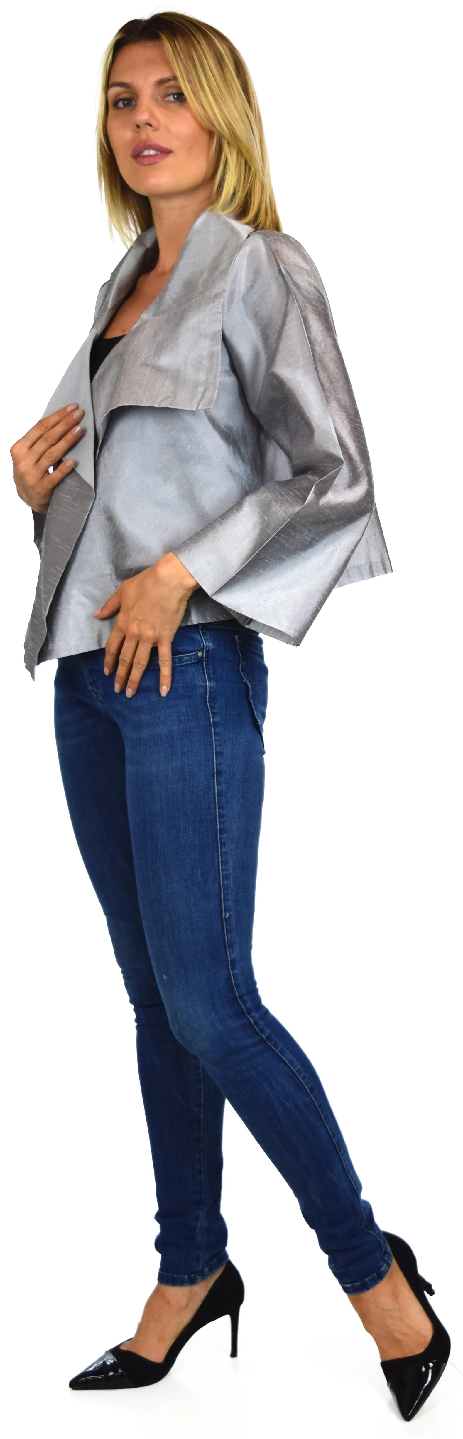 Crop Jacket, Silk Jacket, Short Jacket, Stunning and Aristocratic, Bolero Jacket in Poly Raw Silk, Fits Medium to 1XL