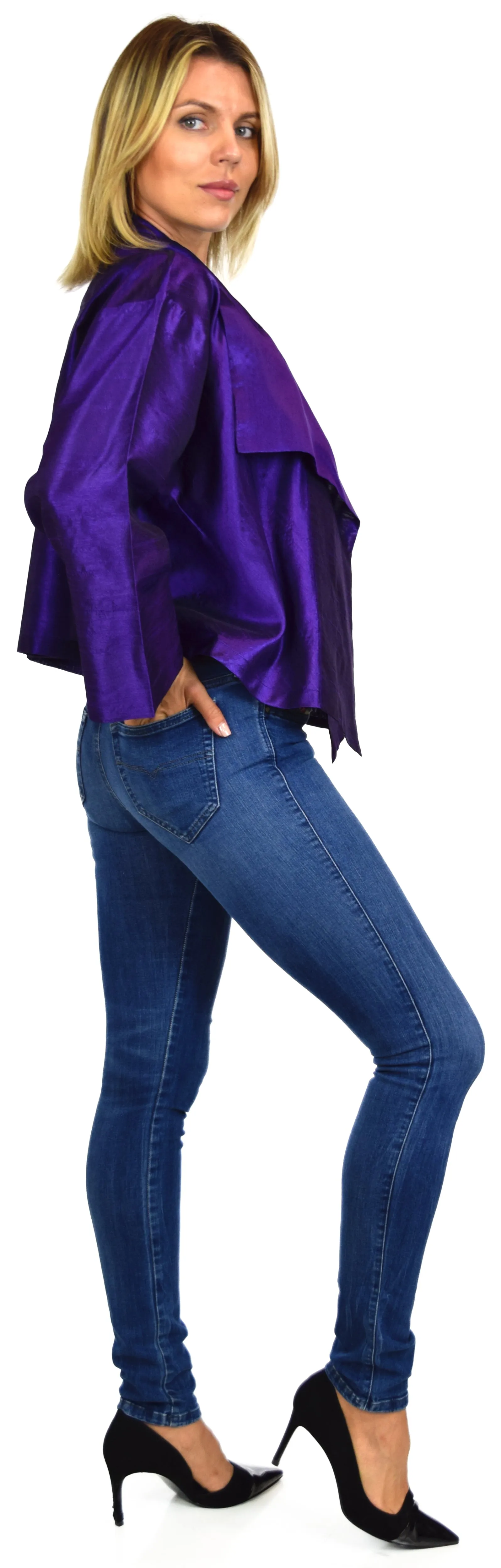 Crop Jacket, Silk Jacket, Short Jacket, Stunning and Aristocratic, Bolero Jacket in Poly Raw Silk, Fits Medium to 1XL