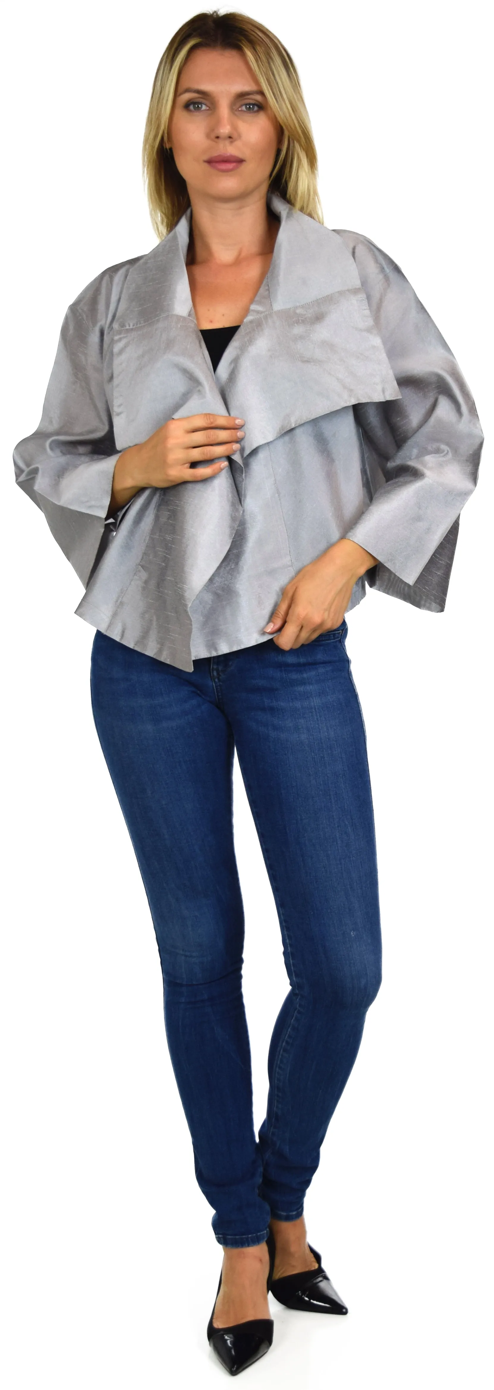 Crop Jacket, Silk Jacket, Short Jacket, Stunning and Aristocratic, Bolero Jacket in Poly Raw Silk, Fits Medium to 1XL