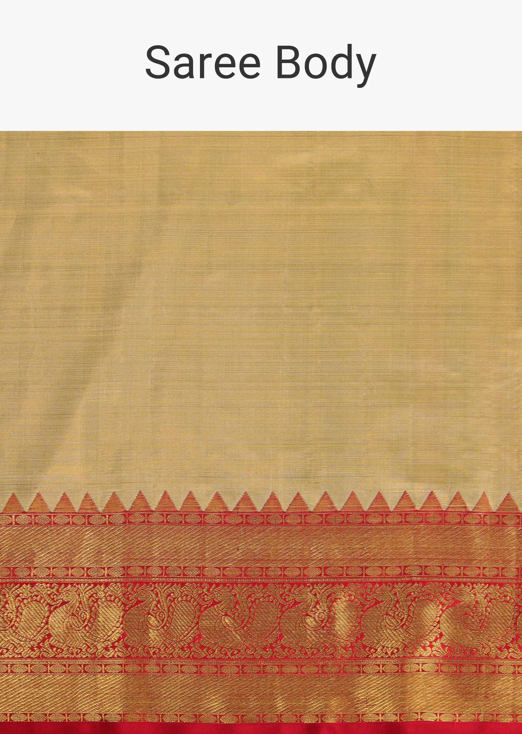 Gold-Toned Woven Kanjivaram Saree In Tissue Fabric With Red Border-Pallu And An Unstitched Blouse