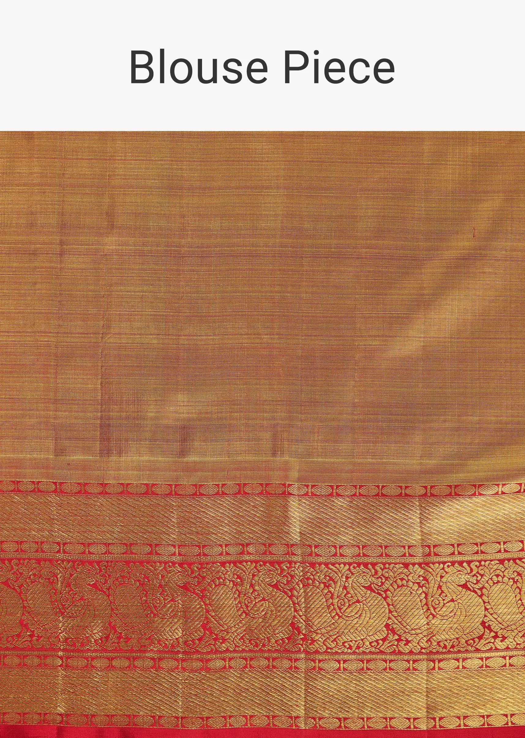 Gold-Toned Woven Kanjivaram Saree In Tissue Fabric With Red Border-Pallu And An Unstitched Blouse