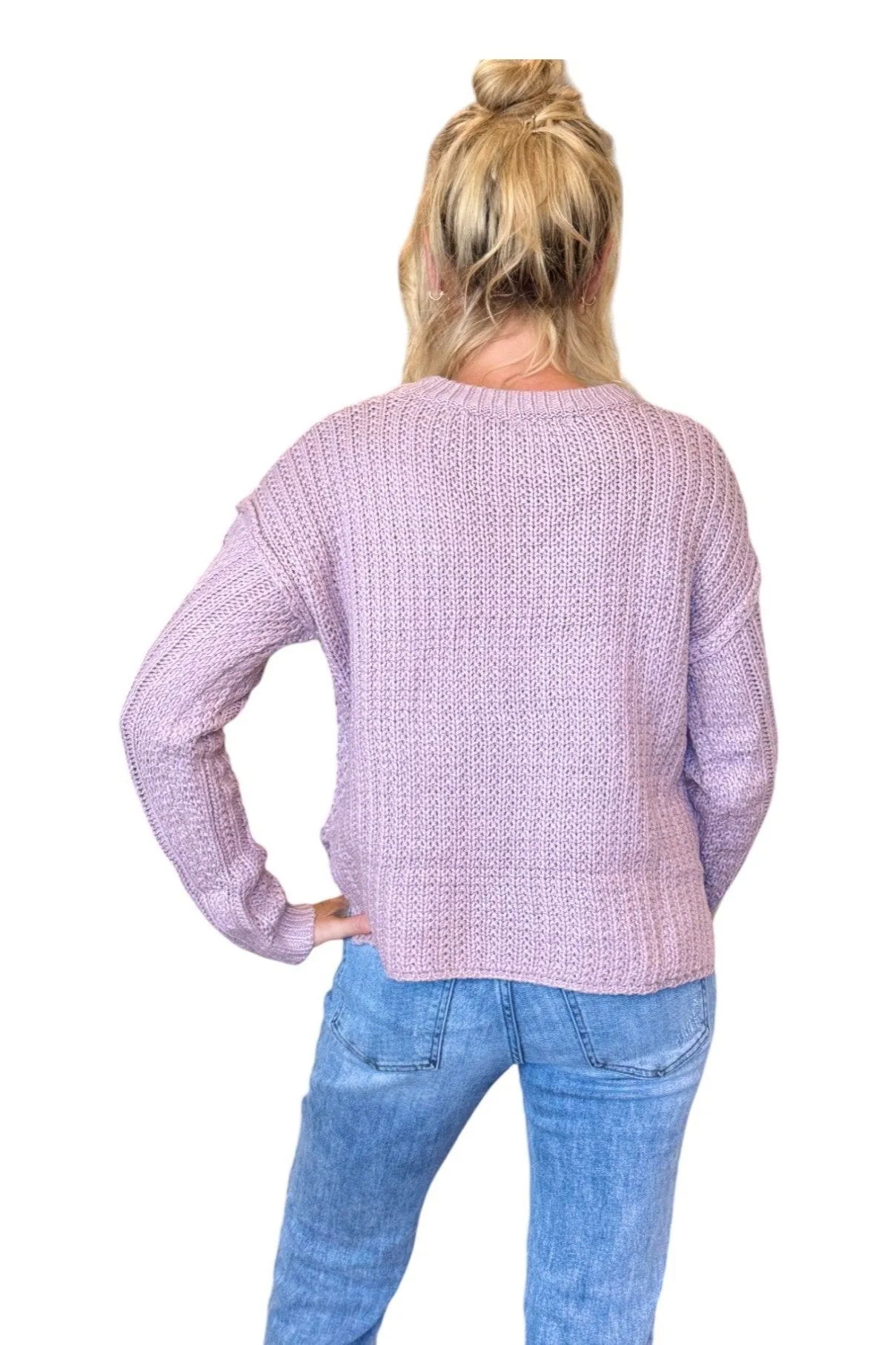 Kayla Vintage Violet Classic Cable Knit Sweater