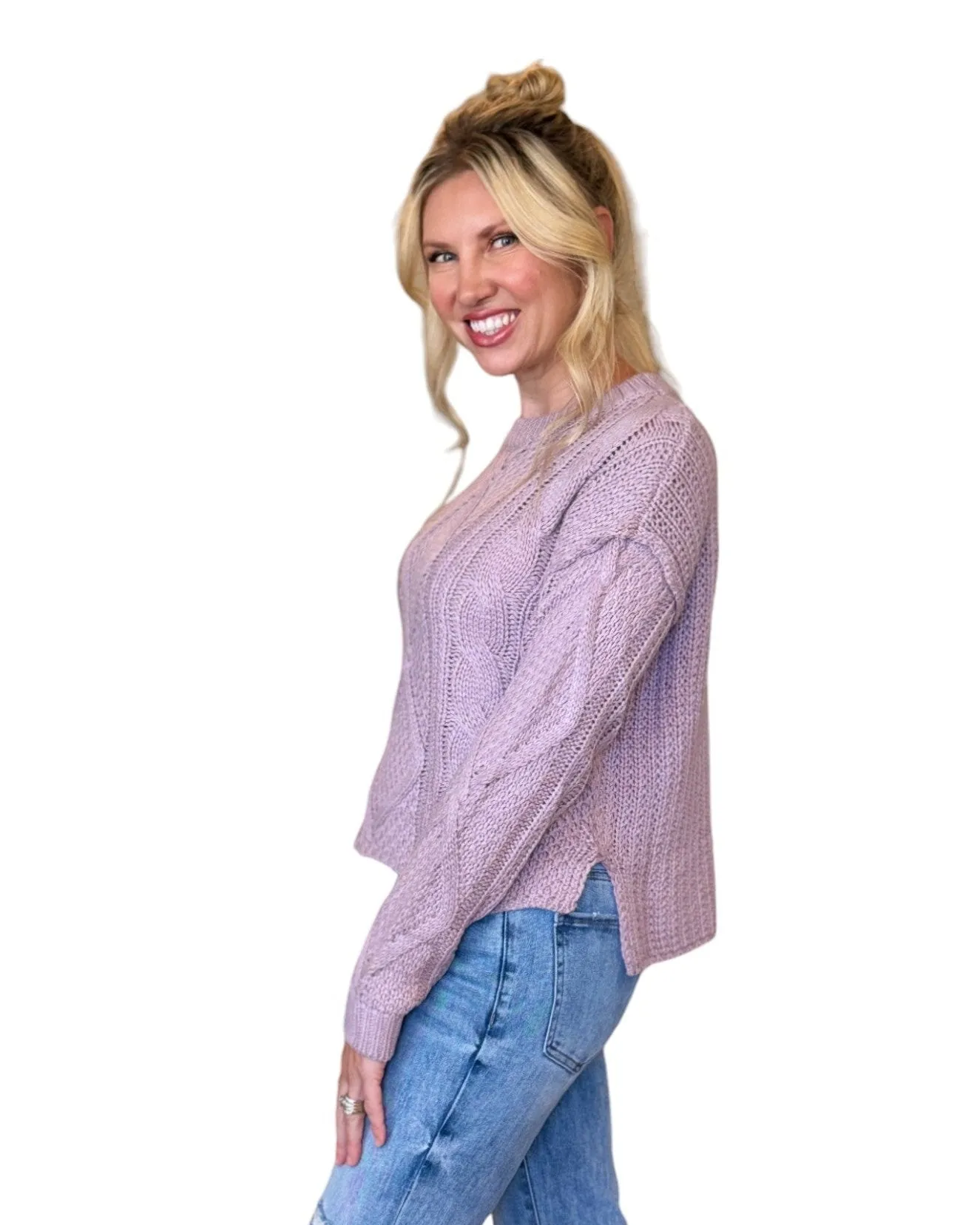 Kayla Vintage Violet Classic Cable Knit Sweater