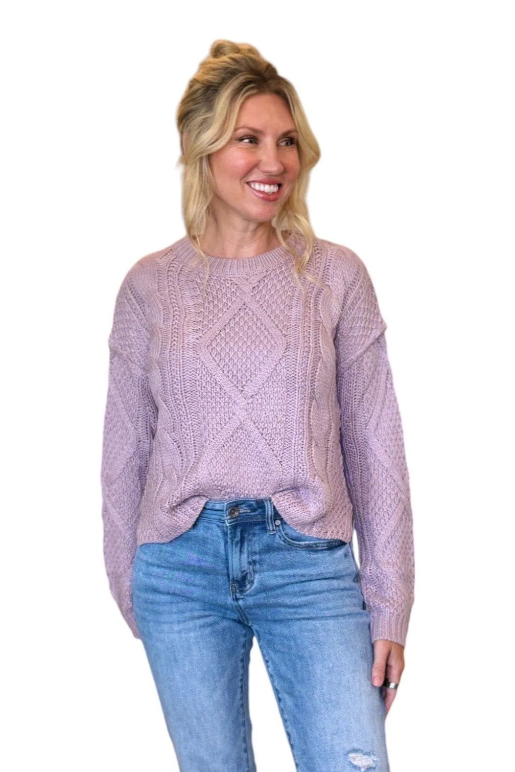 Kayla Vintage Violet Classic Cable Knit Sweater