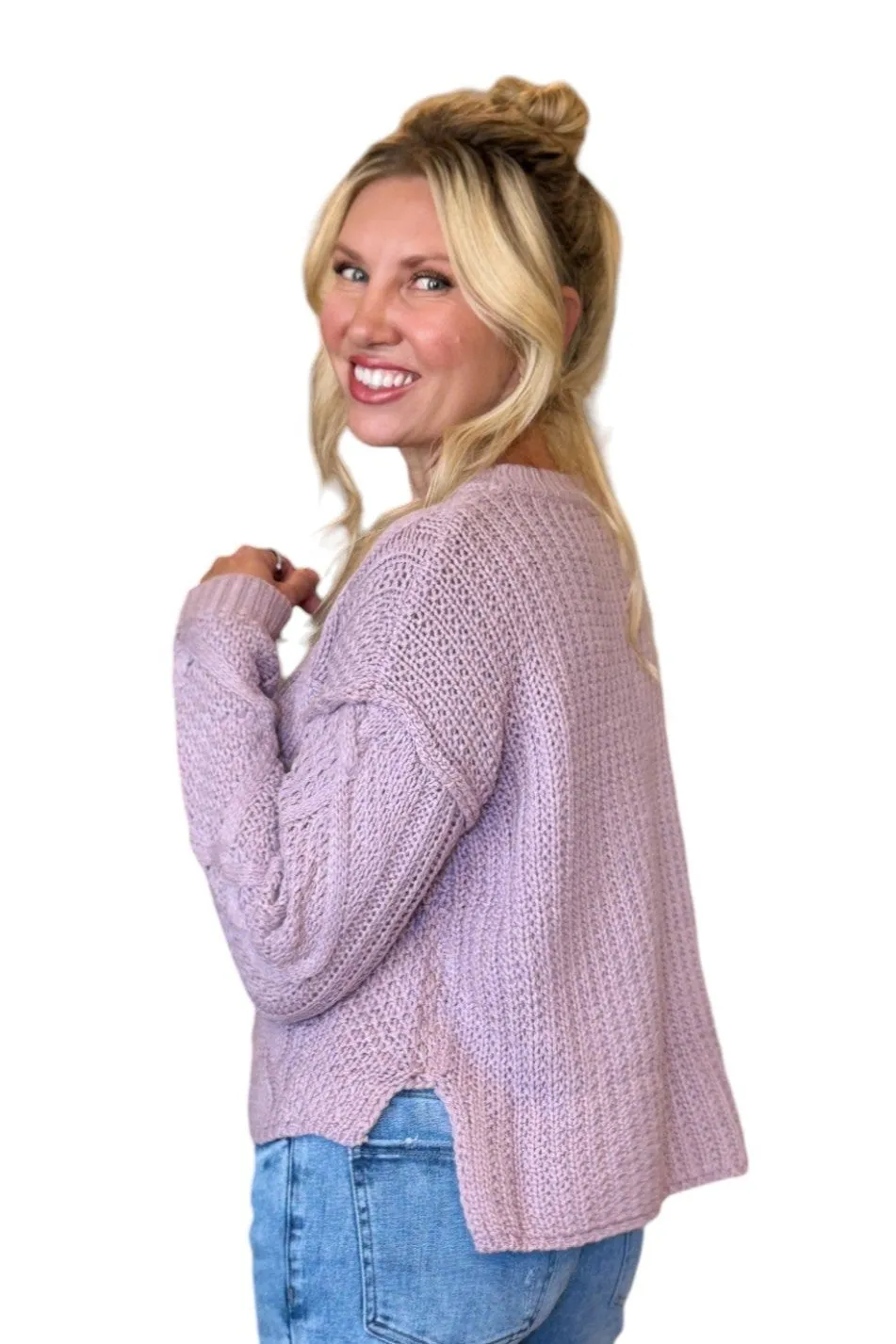 Kayla Vintage Violet Classic Cable Knit Sweater