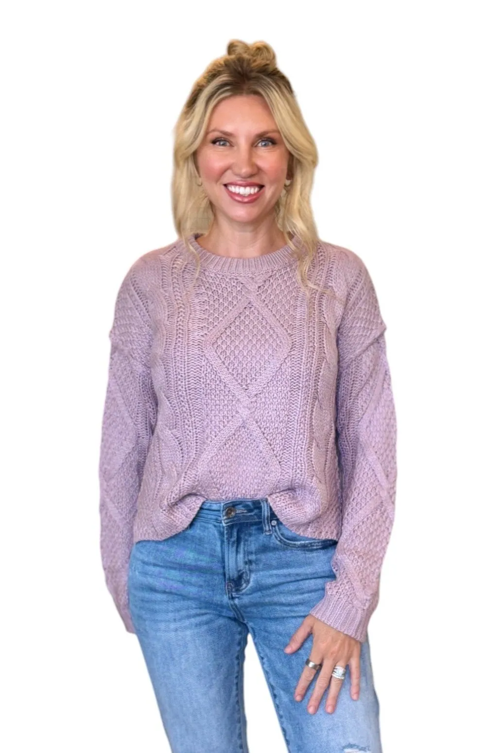 Kayla Vintage Violet Classic Cable Knit Sweater