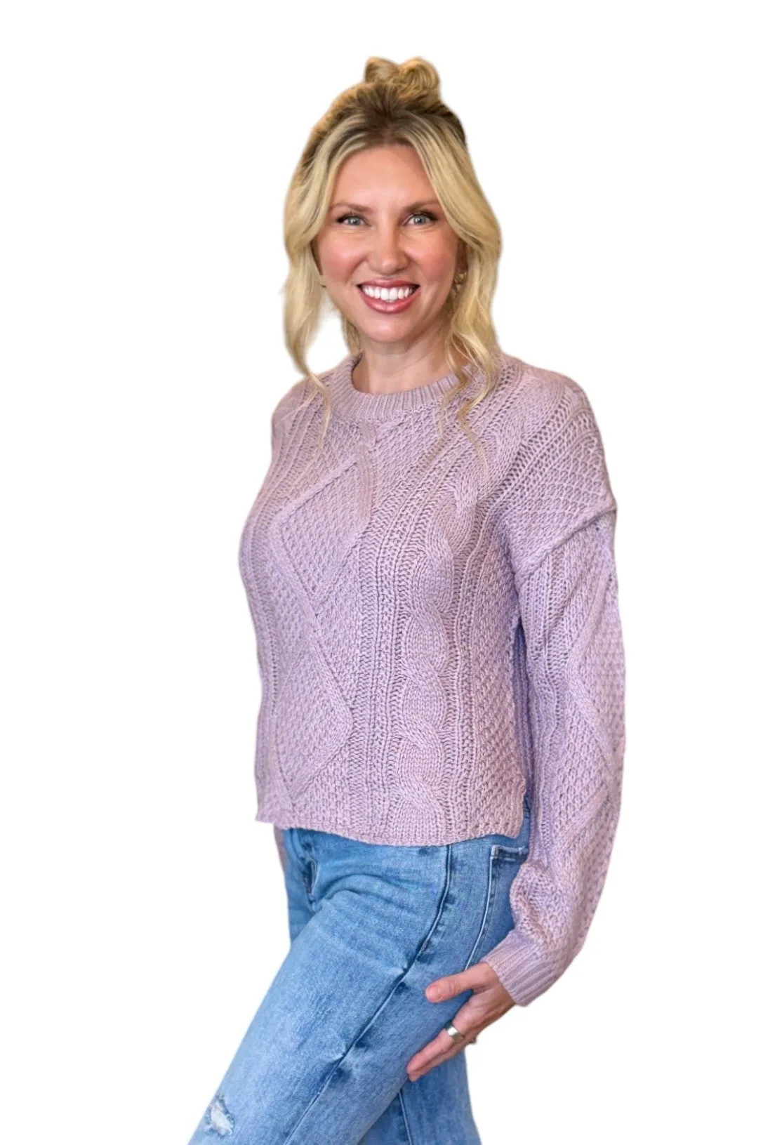 Kayla Vintage Violet Classic Cable Knit Sweater