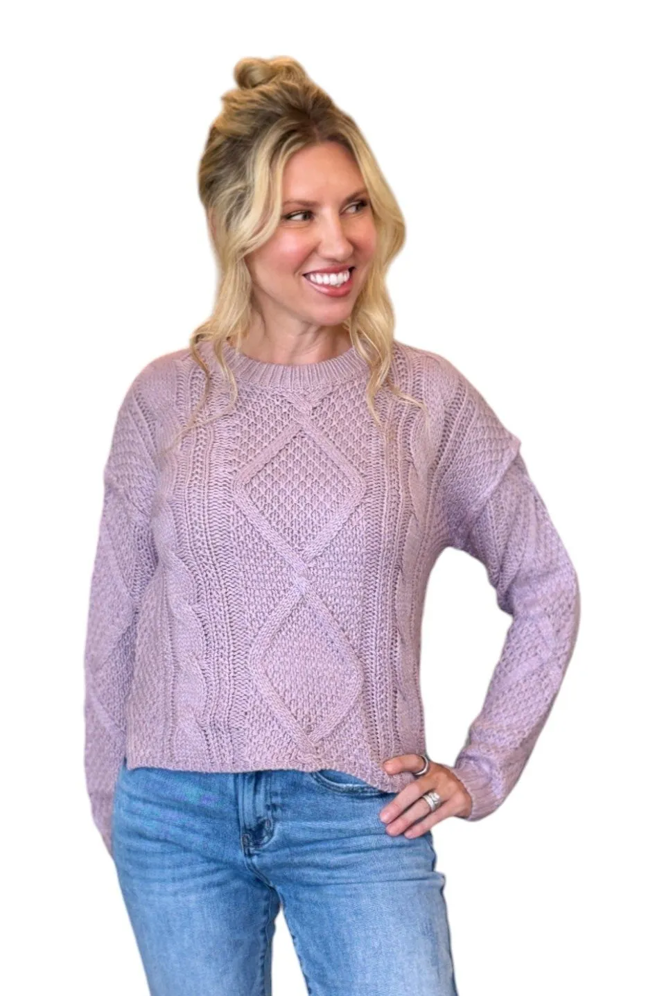 Kayla Vintage Violet Classic Cable Knit Sweater