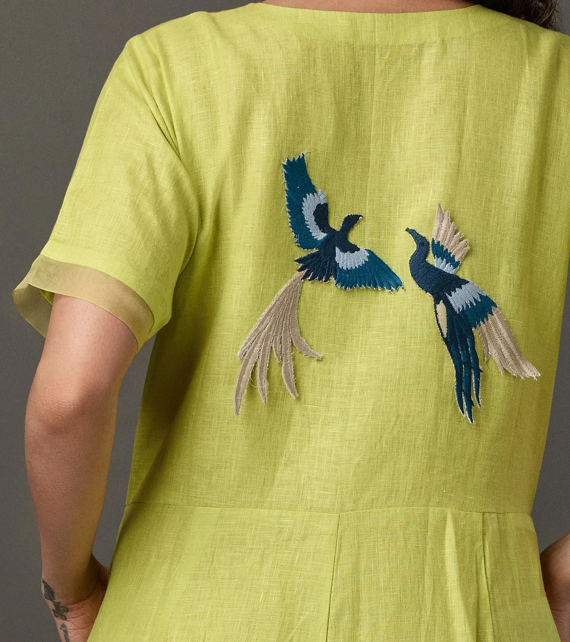 Linen Overlap Placket Culotte with Half Sleeve