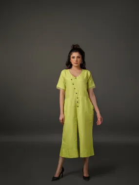 Linen Overlap Placket Culotte with Half Sleeve