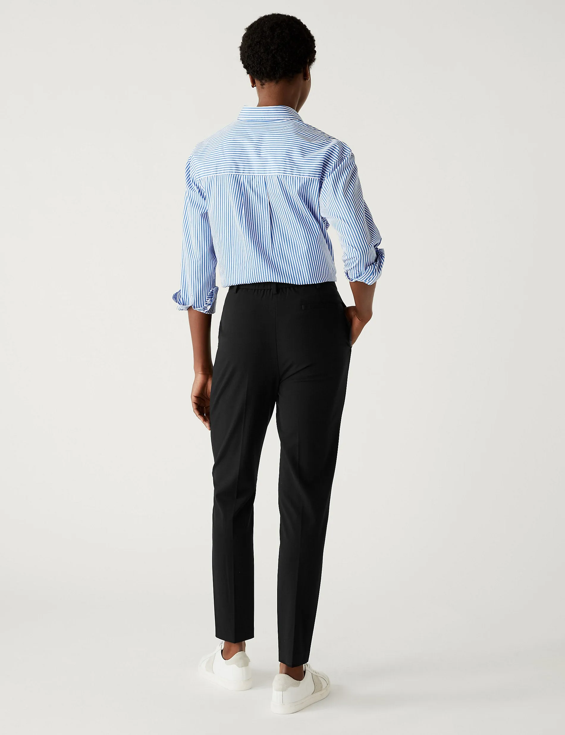 Marks & Spencer Slim Fit Stretch Ankle Trousers, Black