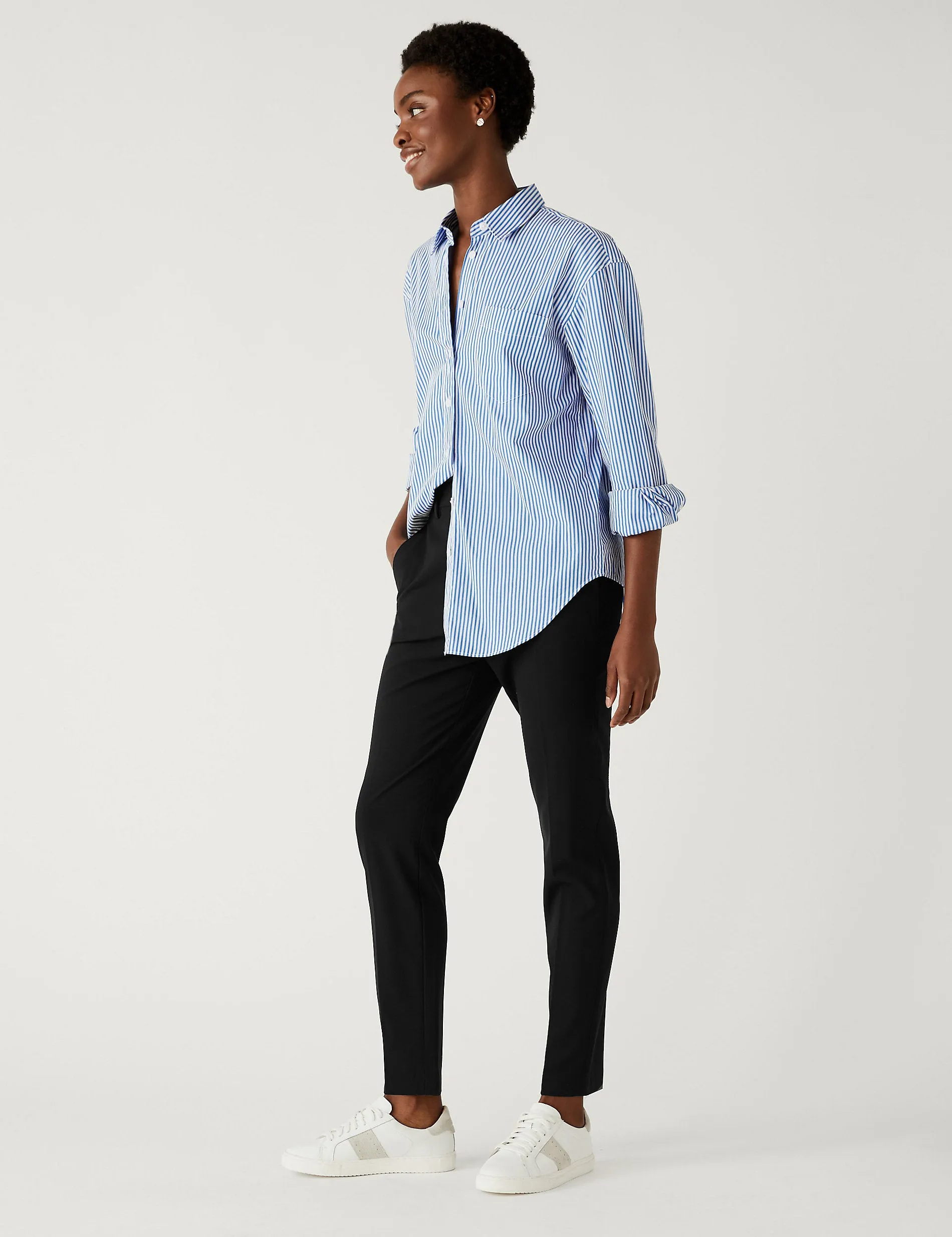 Marks & Spencer Slim Fit Stretch Ankle Trousers, Black