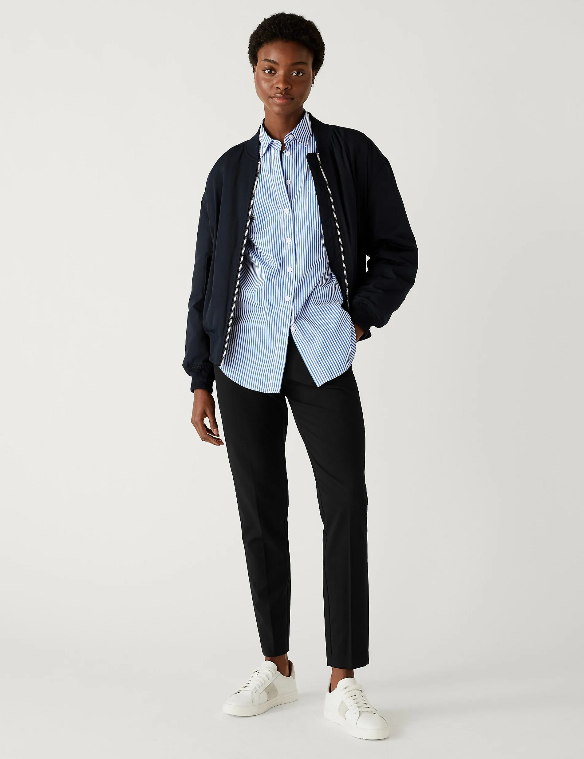 Marks & Spencer Slim Fit Stretch Ankle Trousers, Black