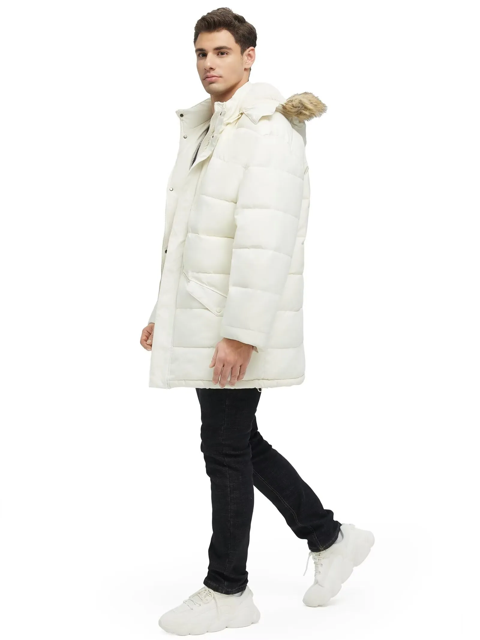 Men's Long Winter Coats Warm Water Resistant Puffy Hooded Windbreaker Insulated Thicken Jackets with Hood