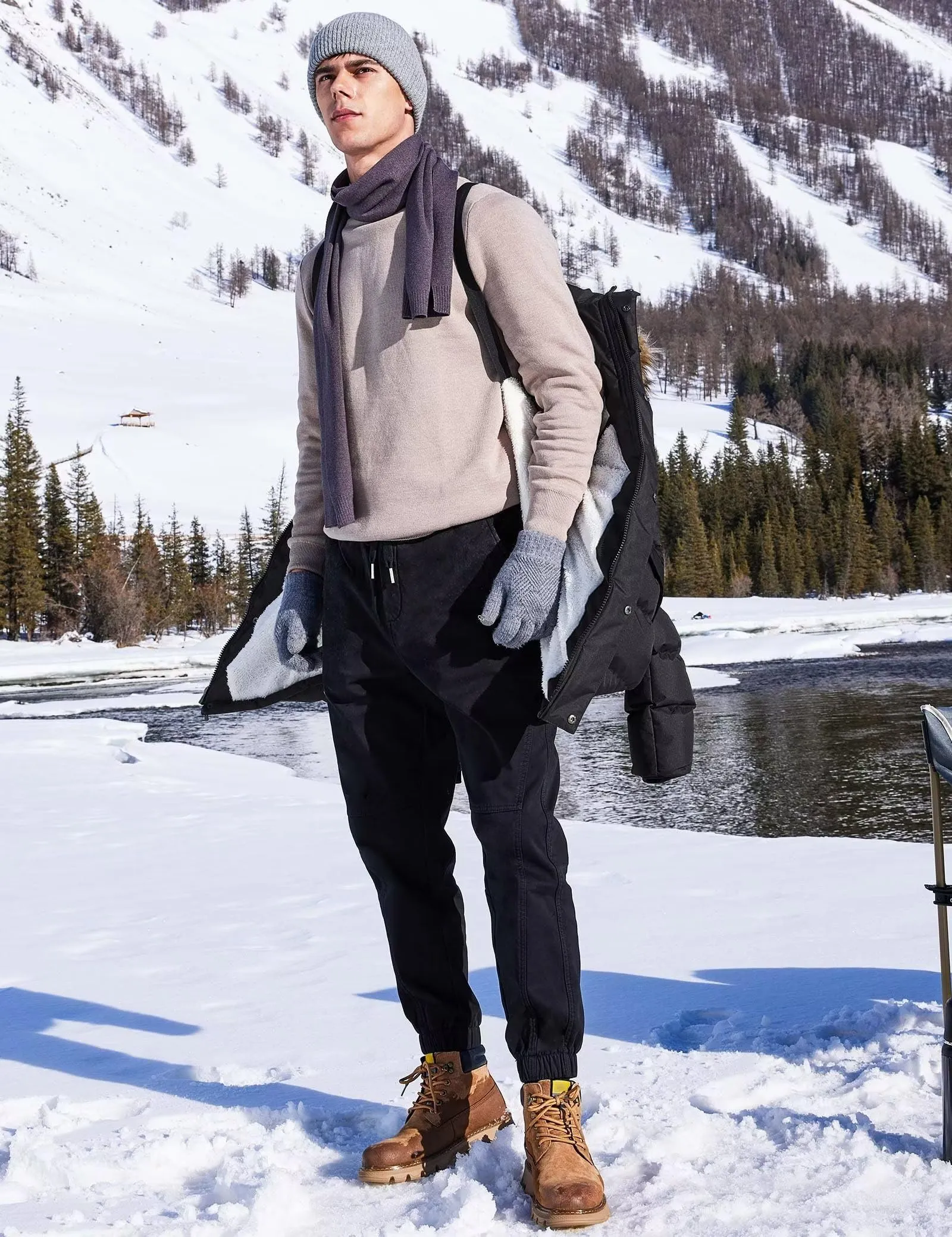 Men's Long Winter Coats Warm Water Resistant Puffy Hooded Windbreaker Insulated Thicken Jackets with Hood