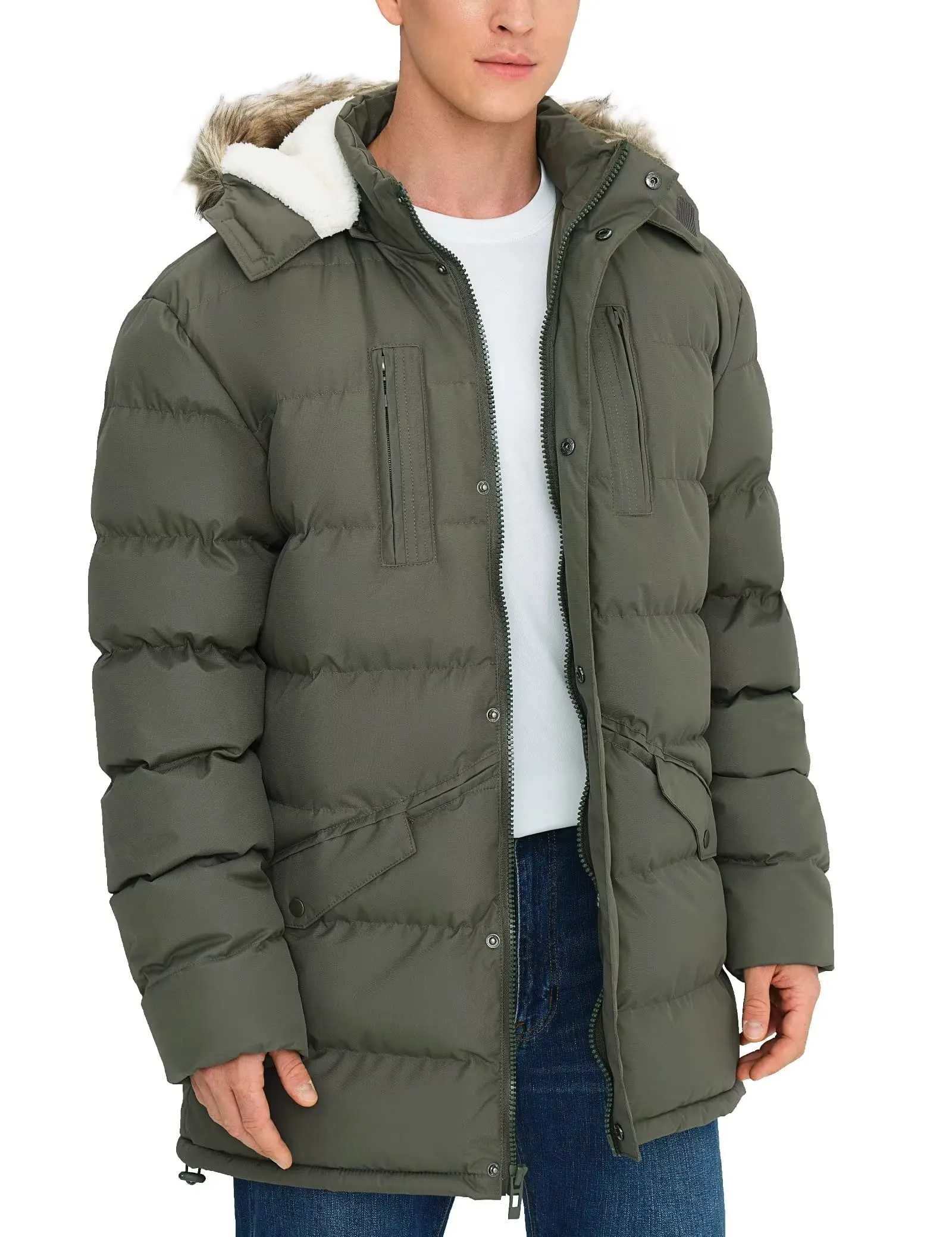 Men's Long Winter Coats Warm Water Resistant Puffy Hooded Windbreaker Insulated Thicken Jackets with Hood