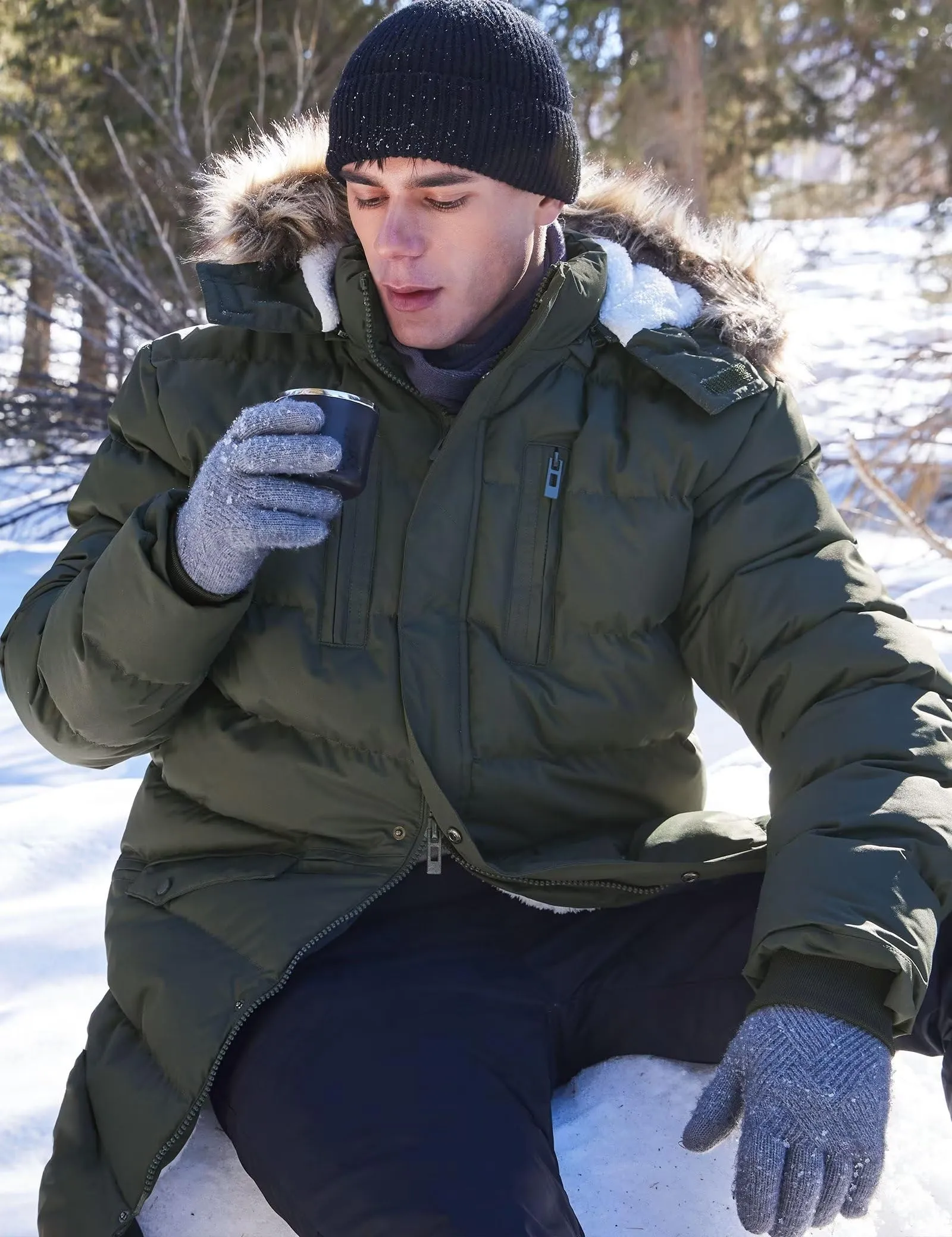 Men's Long Winter Coats Warm Water Resistant Puffy Hooded Windbreaker Insulated Thicken Jackets with Hood