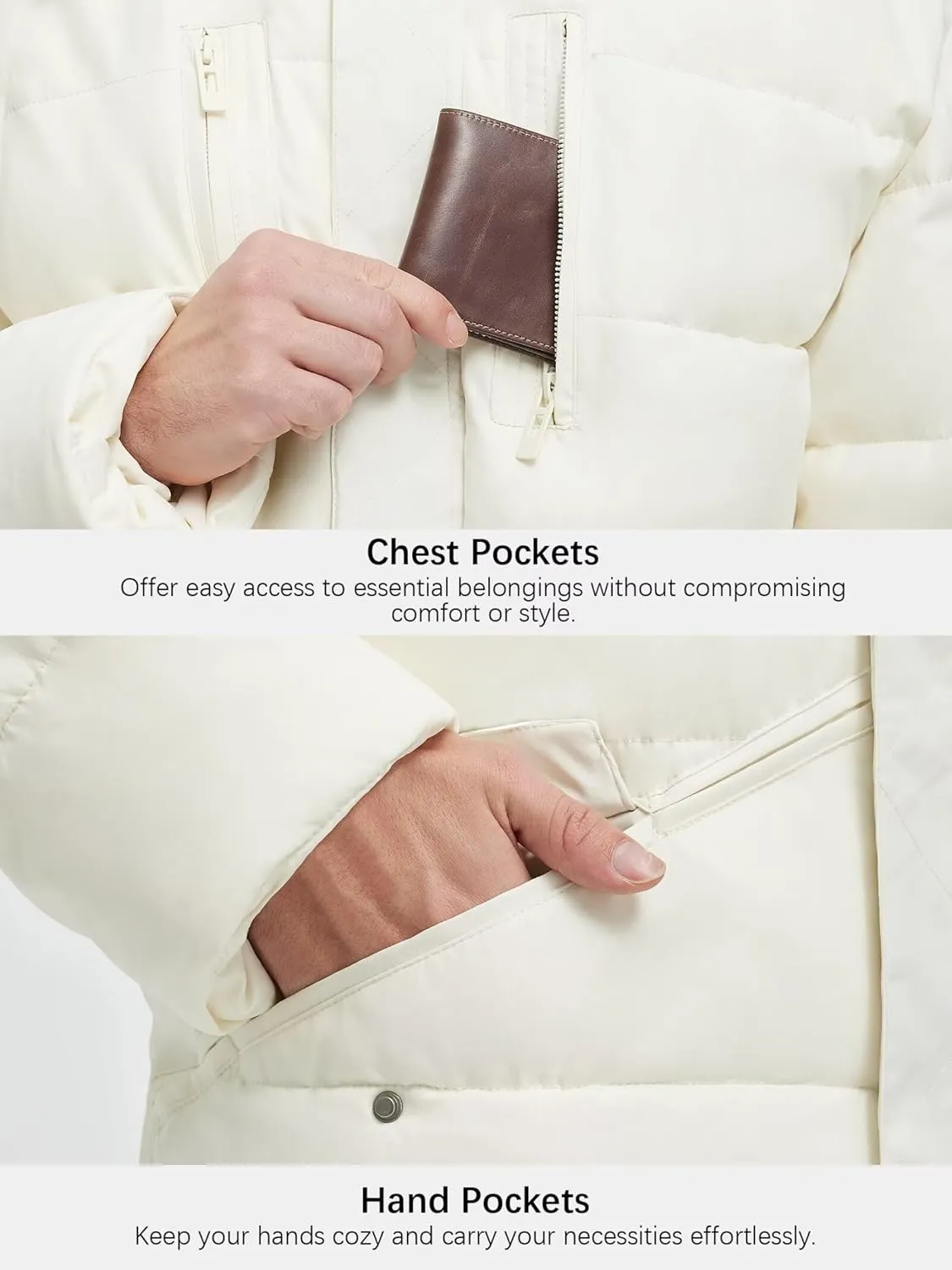 Men's Long Winter Coats Warm Water Resistant Puffy Hooded Windbreaker Insulated Thicken Jackets with Hood