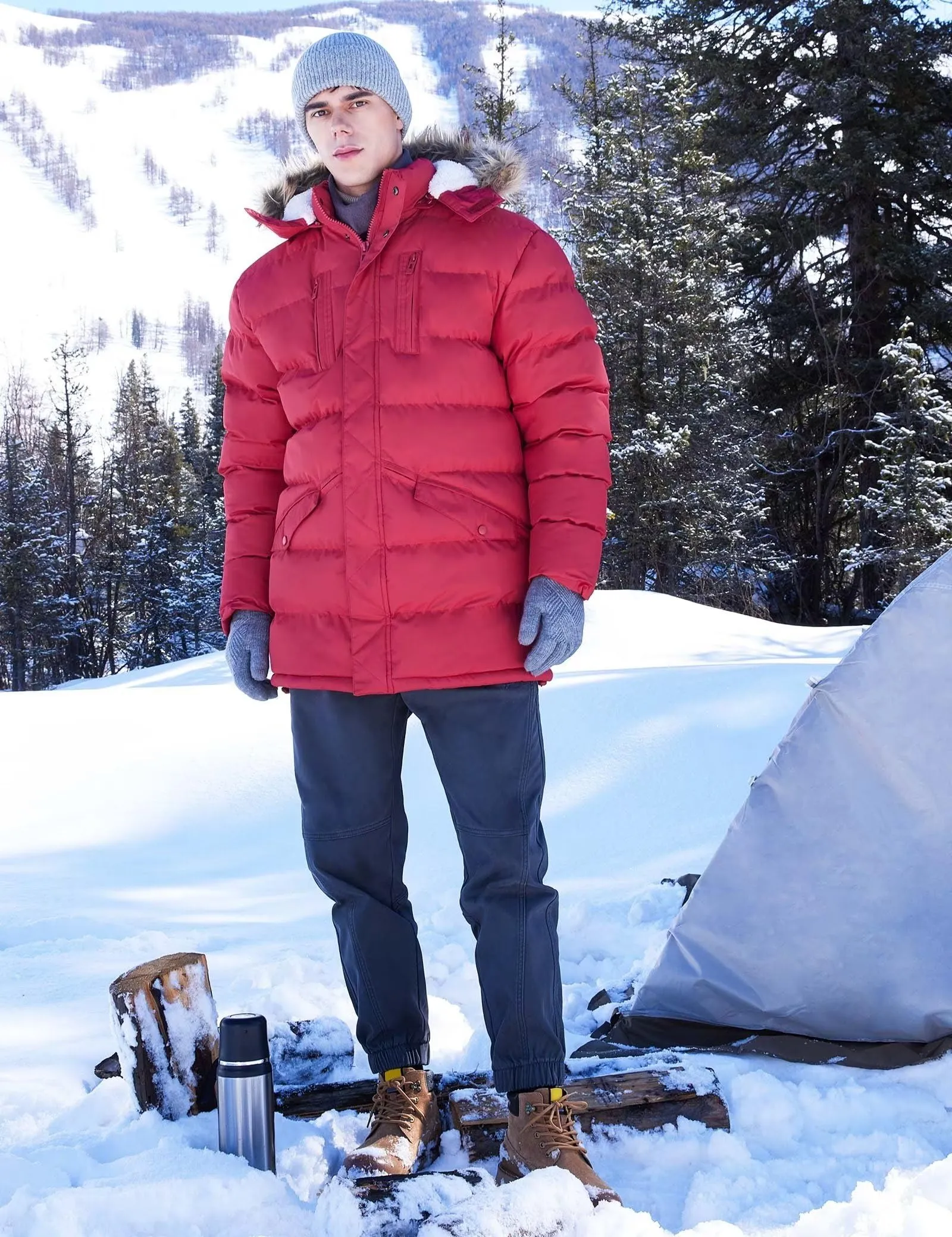 Men's Long Winter Coats Warm Water Resistant Puffy Hooded Windbreaker Insulated Thicken Jackets with Hood