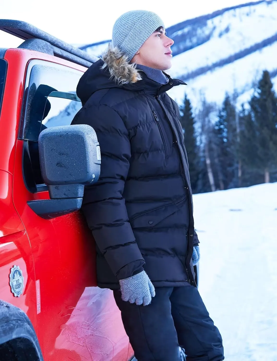 Men's Long Winter Coats Warm Water Resistant Puffy Hooded Windbreaker Insulated Thicken Jackets with Hood