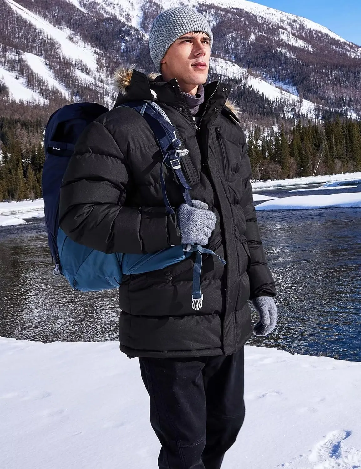 Men's Long Winter Coats Warm Water Resistant Puffy Hooded Windbreaker Insulated Thicken Jackets with Hood