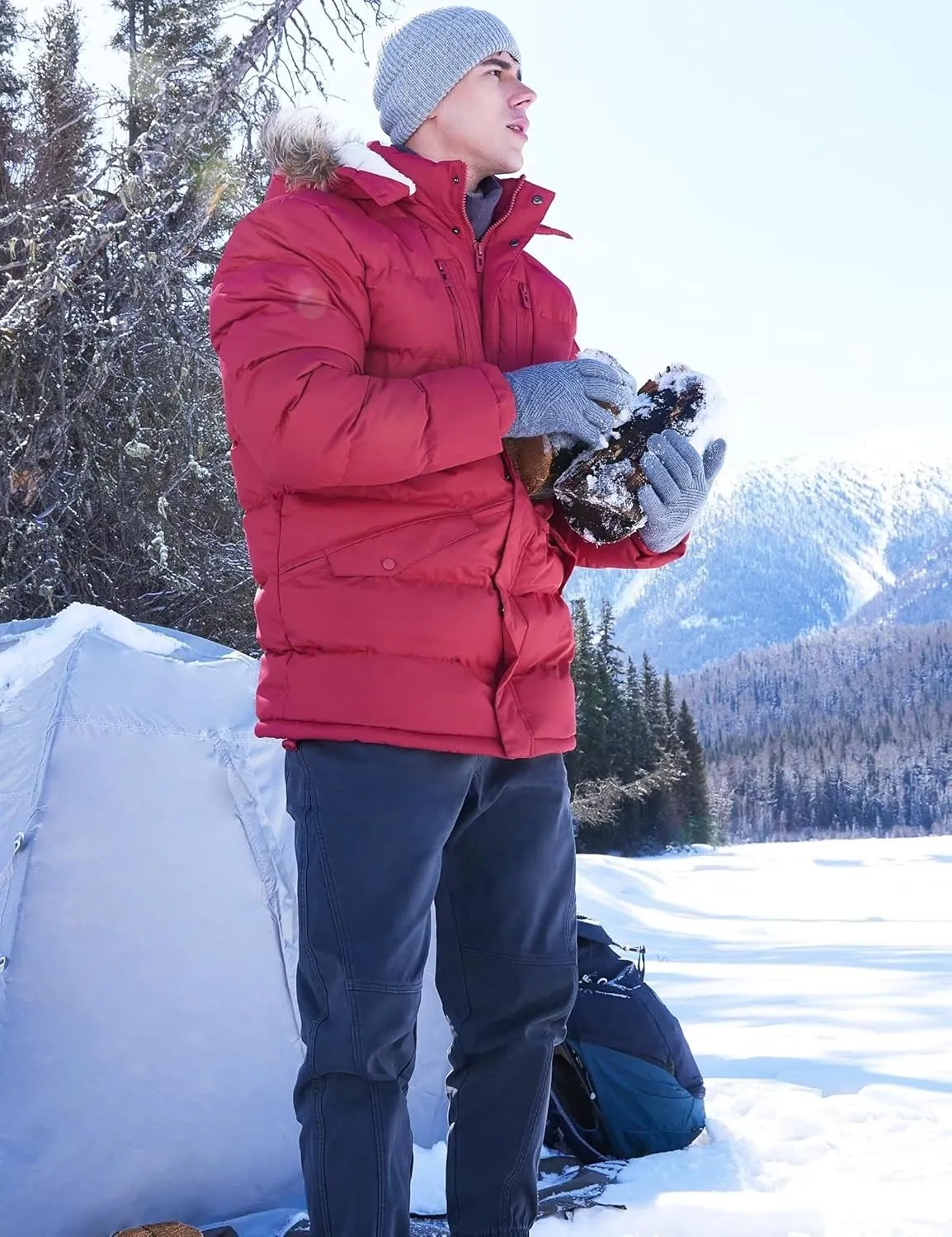 Men's Long Winter Coats Warm Water Resistant Puffy Hooded Windbreaker Insulated Thicken Jackets with Hood