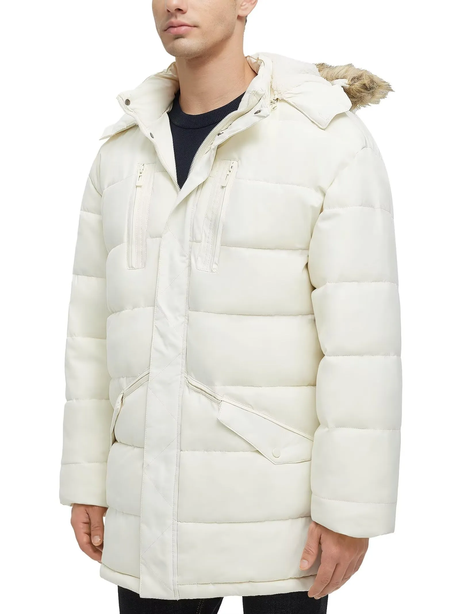 Men's Long Winter Coats Warm Water Resistant Puffy Hooded Windbreaker Insulated Thicken Jackets with Hood