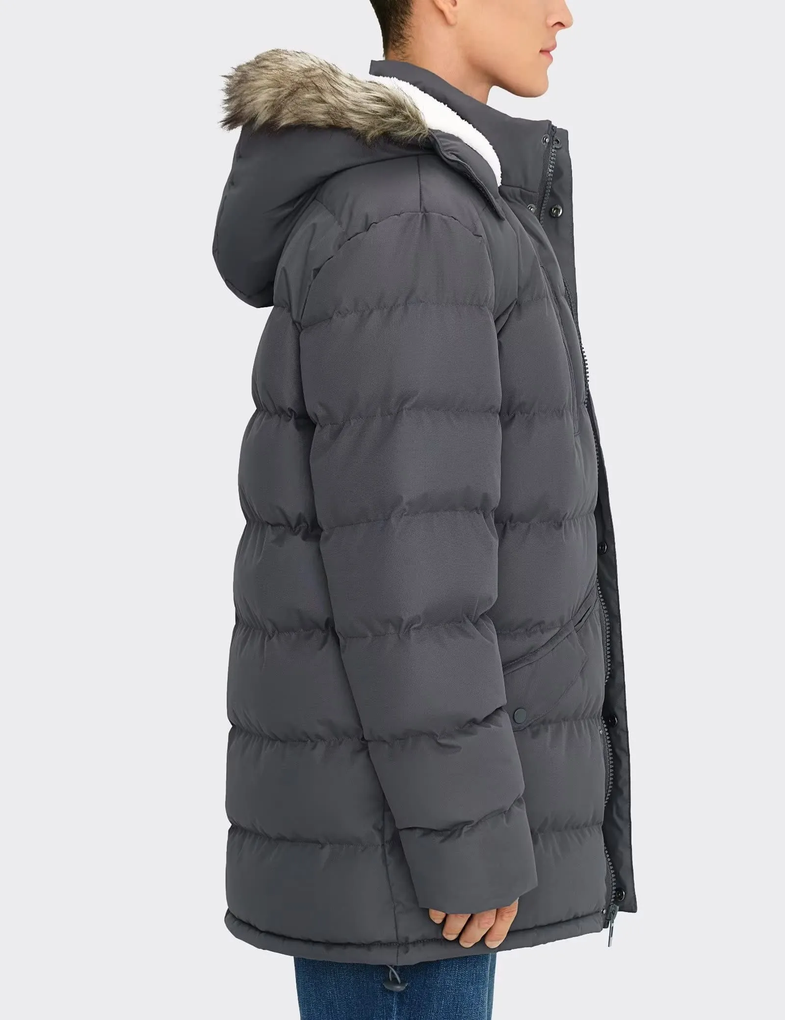 Men's Long Winter Coats Warm Water Resistant Puffy Hooded Windbreaker Insulated Thicken Jackets with Hood