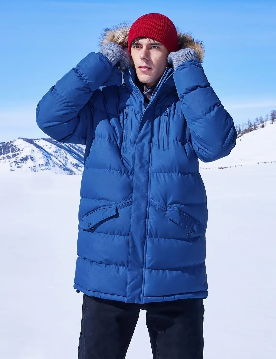 Men's Long Winter Coats Warm Water Resistant Puffy Hooded Windbreaker Insulated Thicken Jackets with Hood