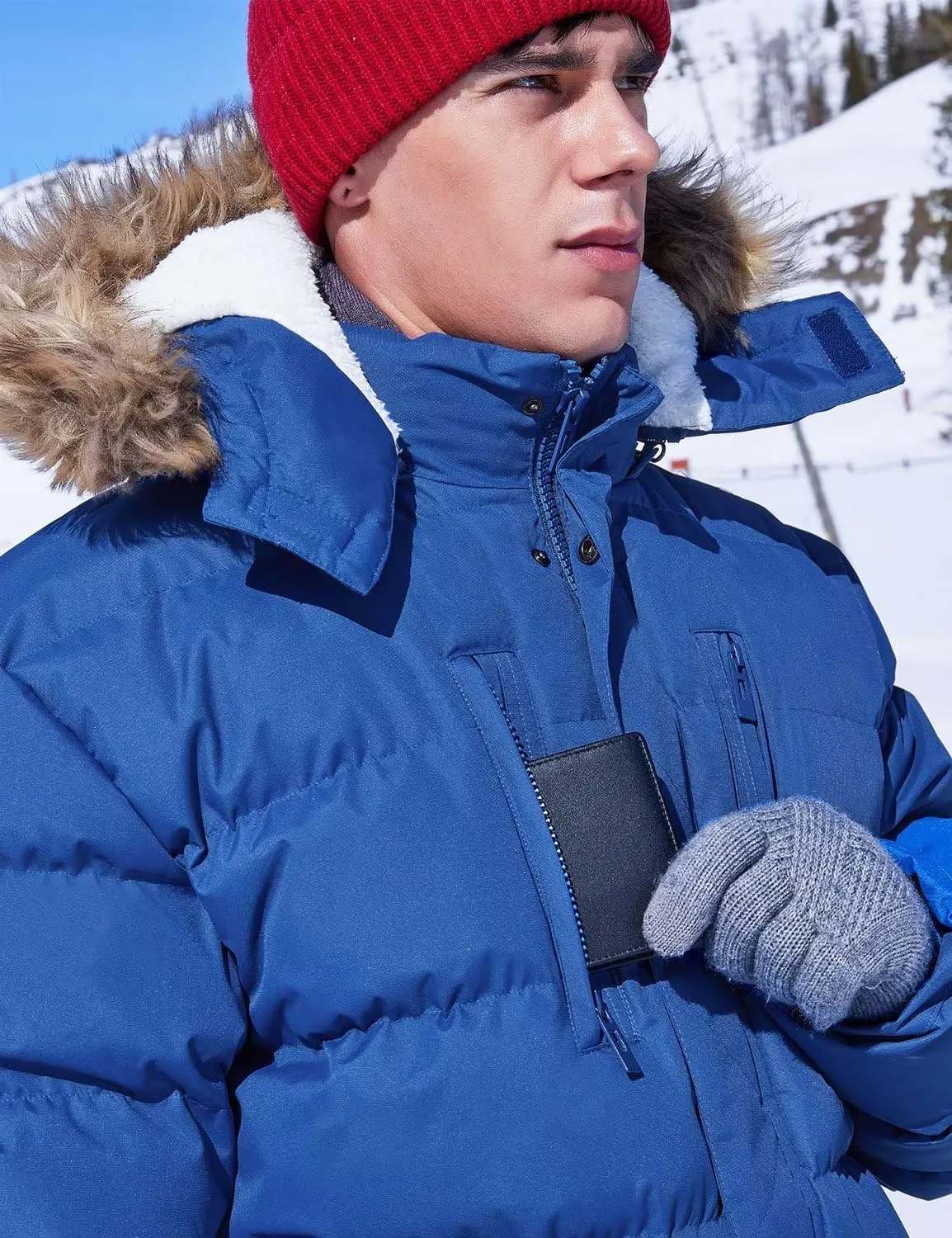 Men's Long Winter Coats Warm Water Resistant Puffy Hooded Windbreaker Insulated Thicken Jackets with Hood