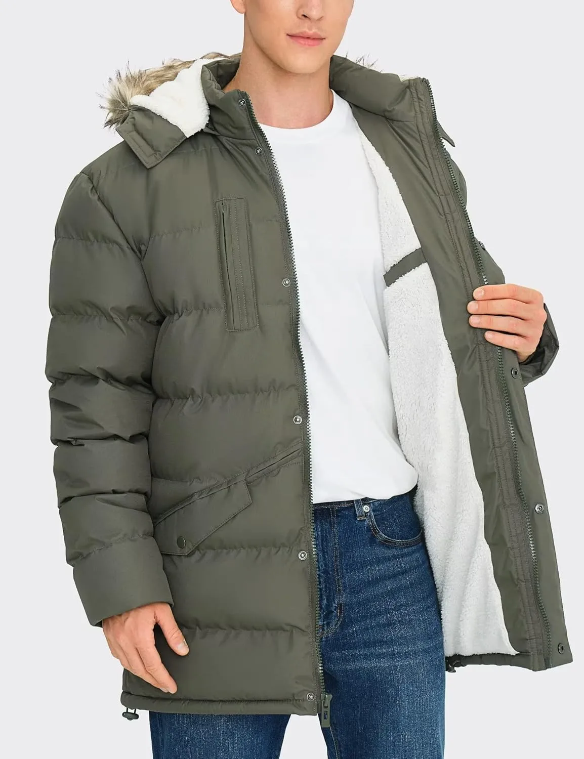 Men's Long Winter Coats Warm Water Resistant Puffy Hooded Windbreaker Insulated Thicken Jackets with Hood