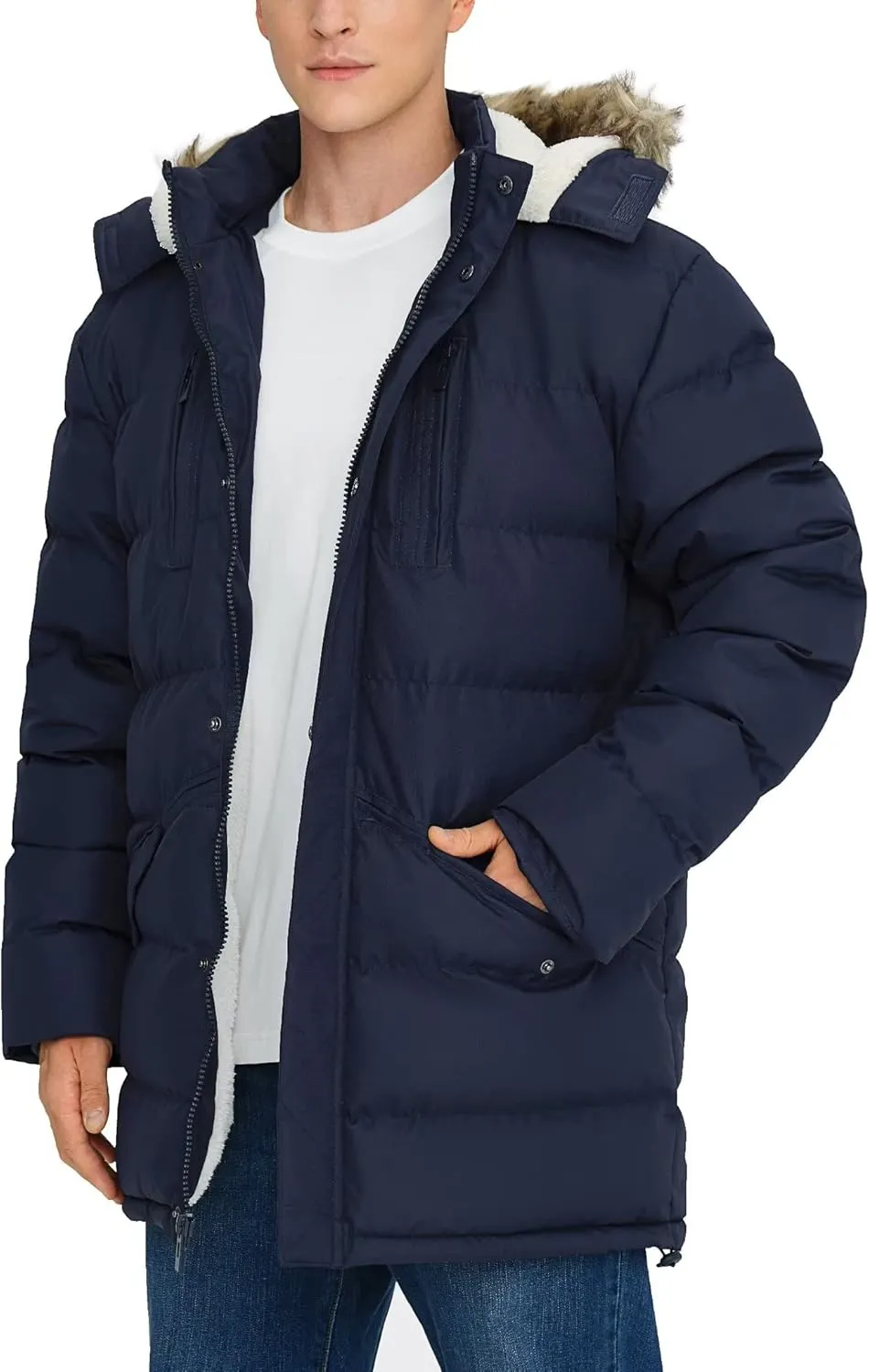 Men's Long Winter Coats Warm Water Resistant Puffy Hooded Windbreaker Insulated Thicken Jackets with Hood