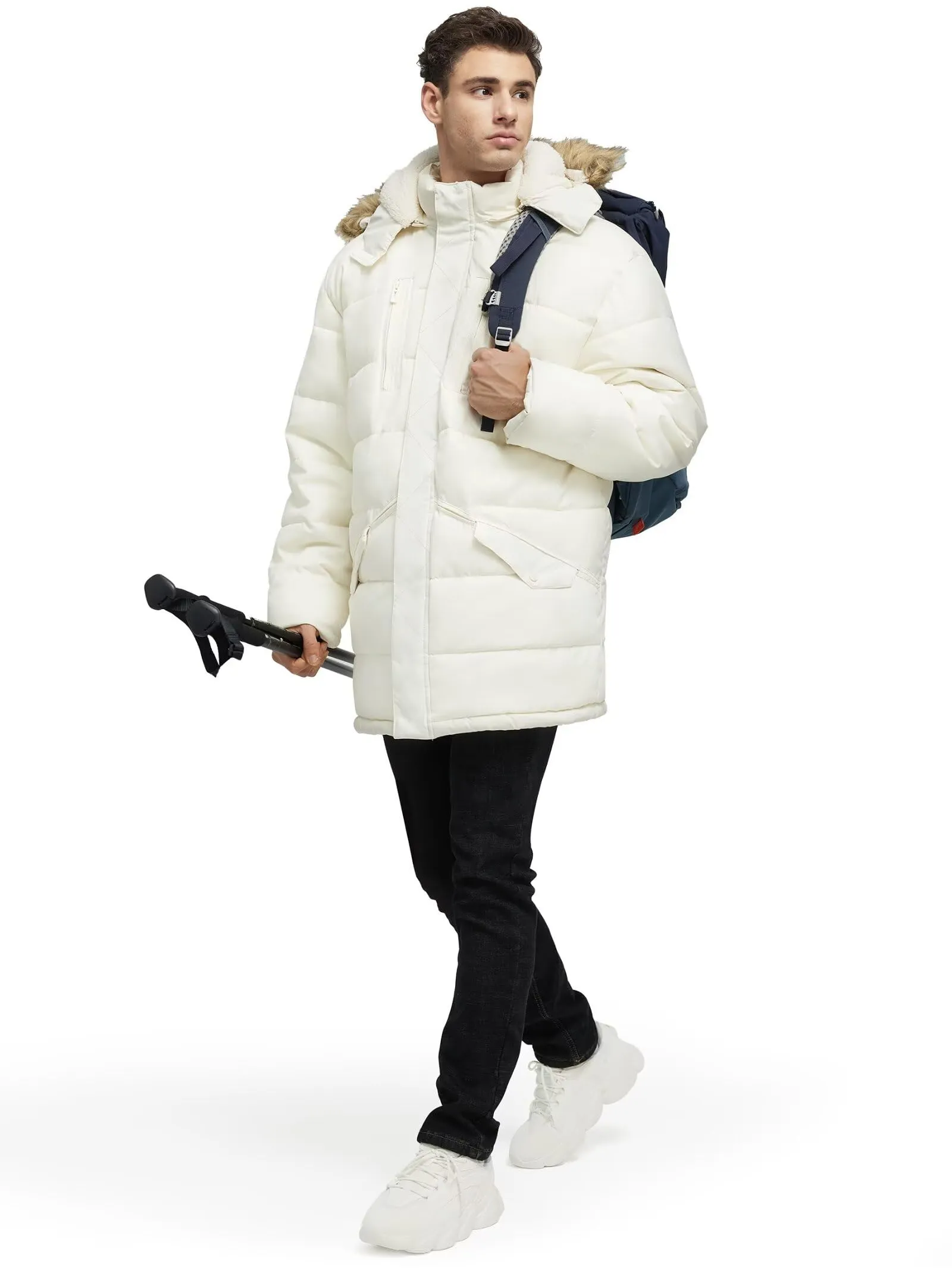 Men's Long Winter Coats Warm Water Resistant Puffy Hooded Windbreaker Insulated Thicken Jackets with Hood